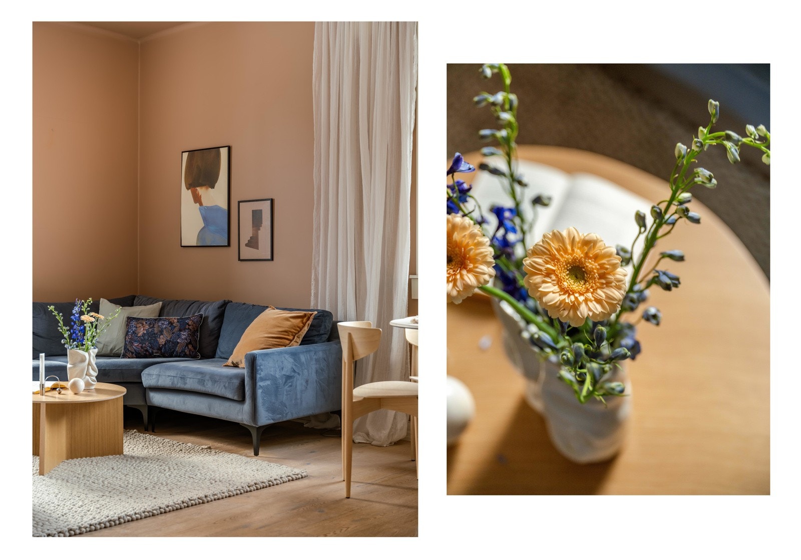 Gjennomgående for hele leiligheten er hvor gjennomført alt er. Veggene er malt etter en nøye planlagt fargepalett, som spiller skikkelig på lag med de klassiske detaljene. Galleribilde