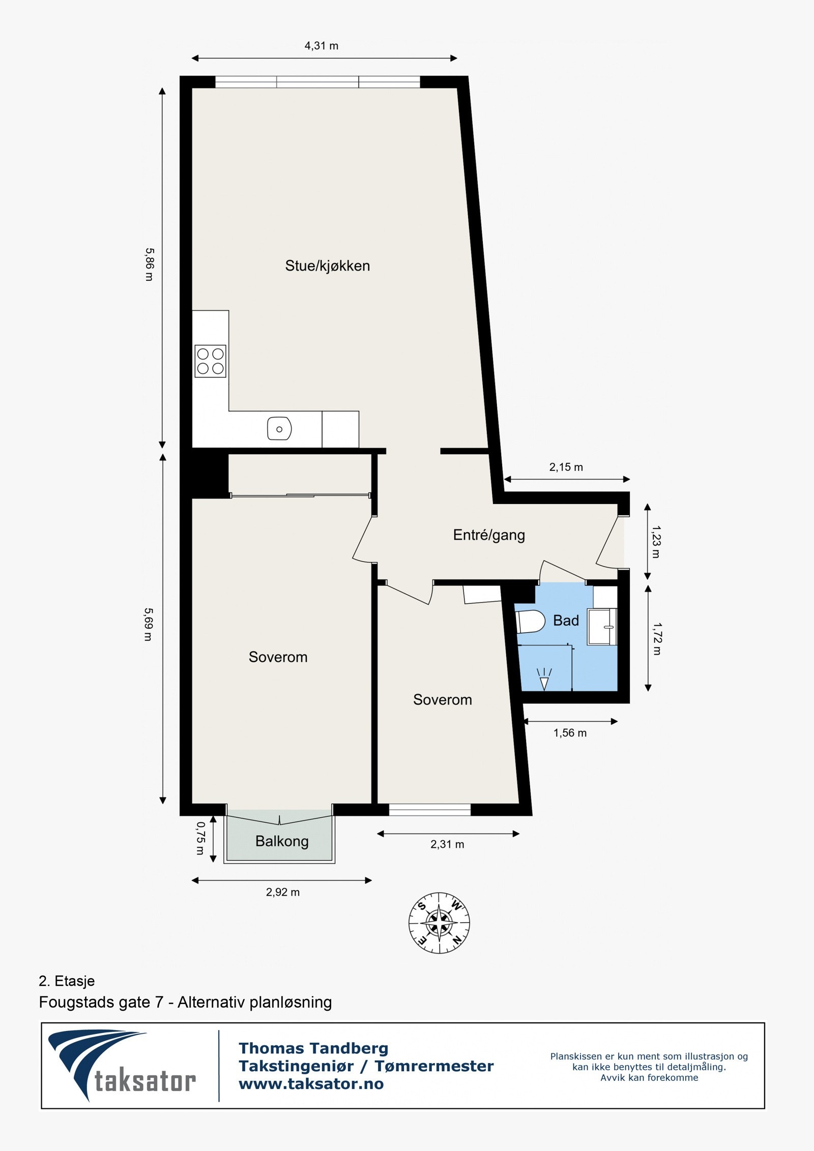 Alternativ planløsning: Ved å flytte kjøkkenet ut i stuen får man en meget god og funksjonell 3-roms planløsning. Ta kontakt med megler for å se bilder av 3-roms planløsning. Galleribilde
