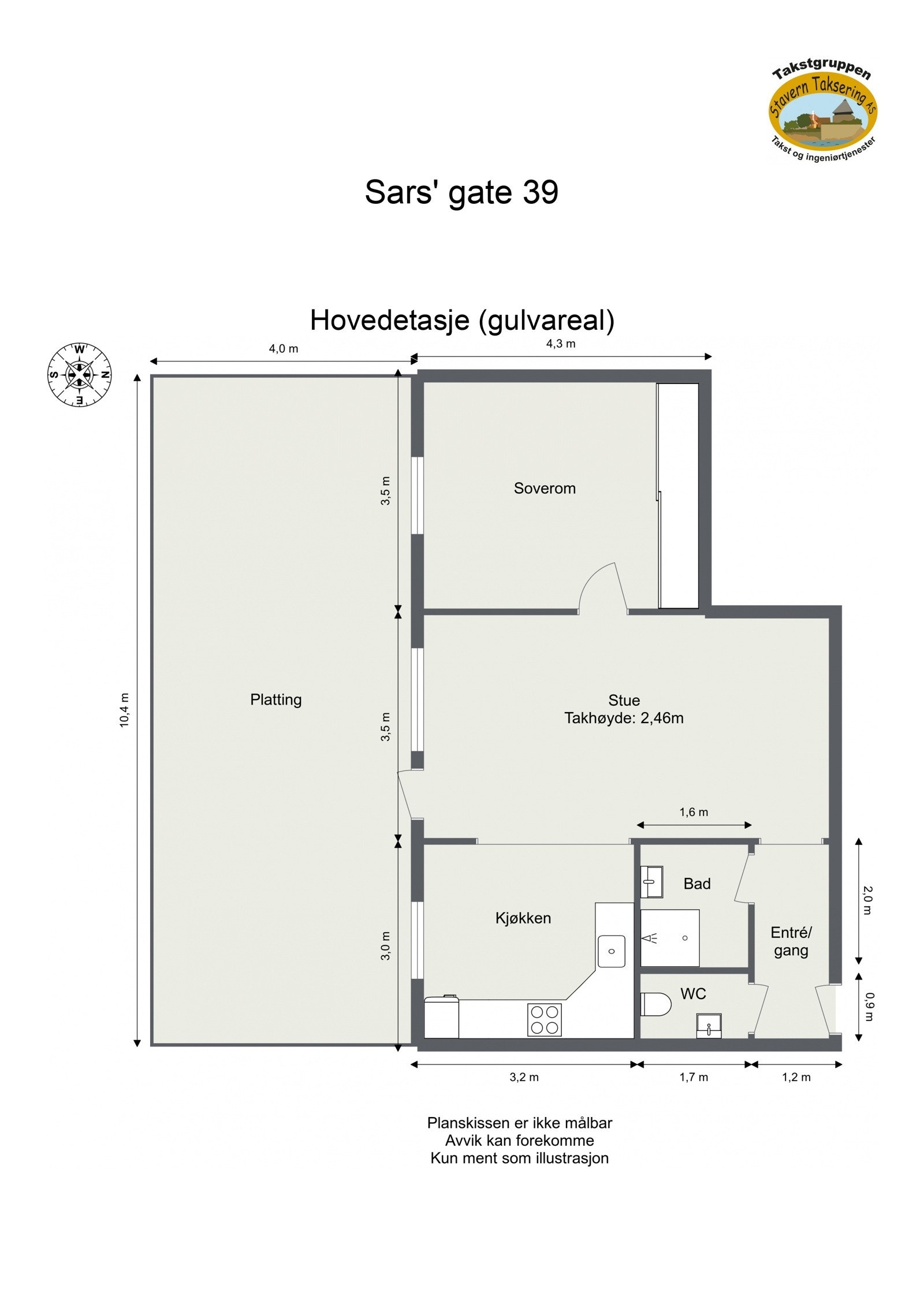Plantegning med mål. Galleribilde