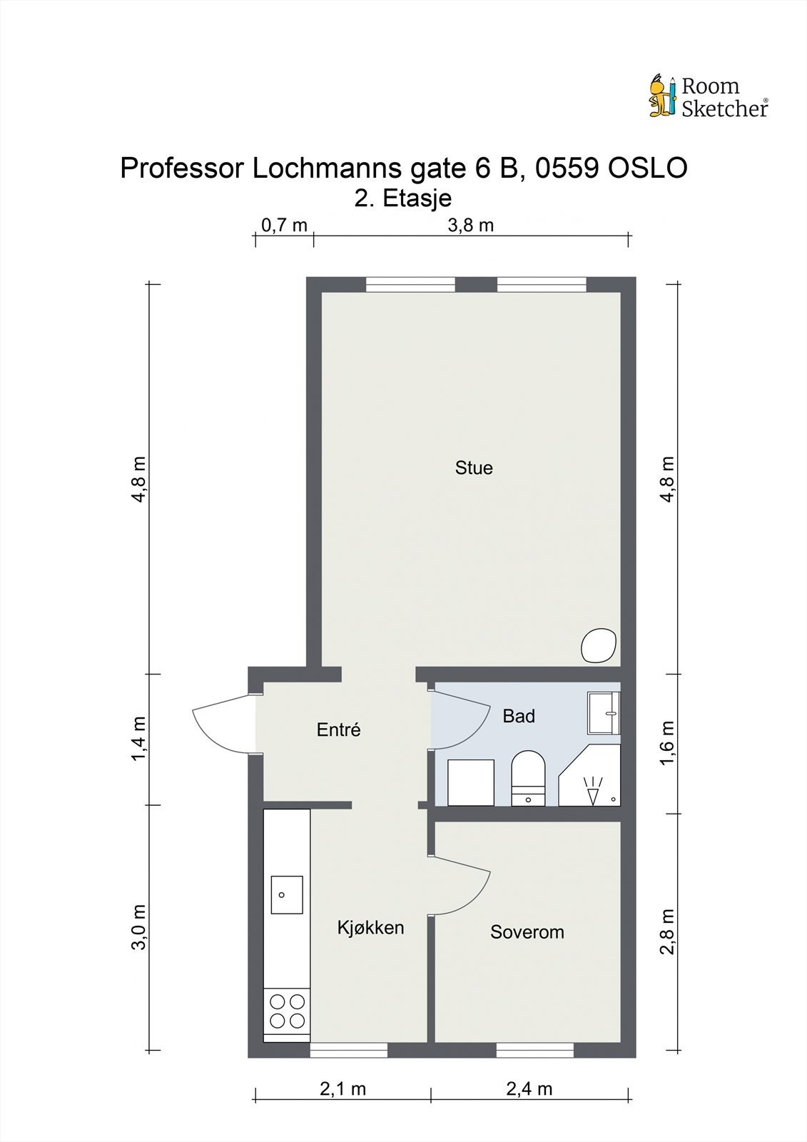 Plantegning. Leiligheten disponerer en kjellerbod Galleribilde