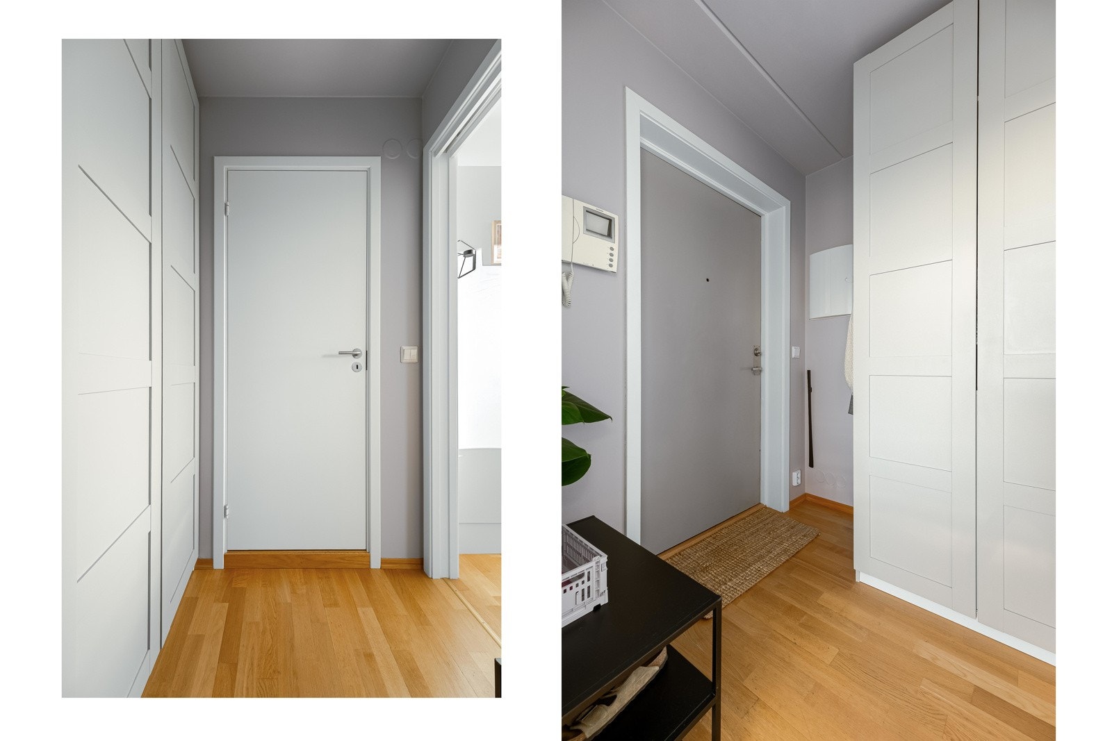 Velkommen inn! Garderobeskapet sørger for nettopp den oppbevaringen man trenger i hverdagen. Det er montert dør-calling. Galleribilde