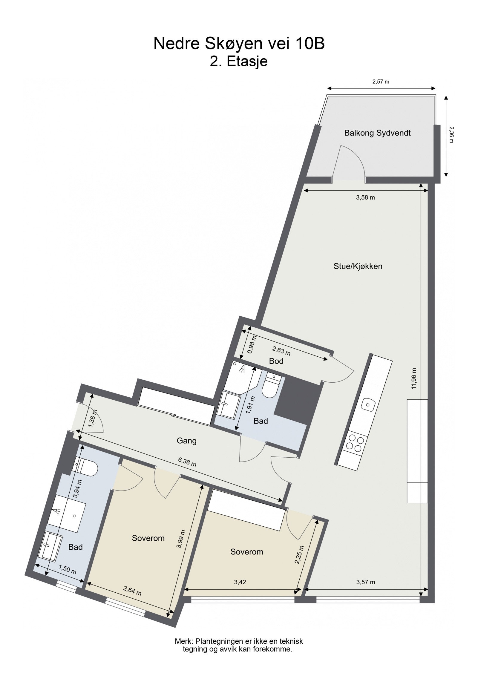 Planløsning. Boligen er gjennomgående og ligger i 2. etasje. Galleribilde