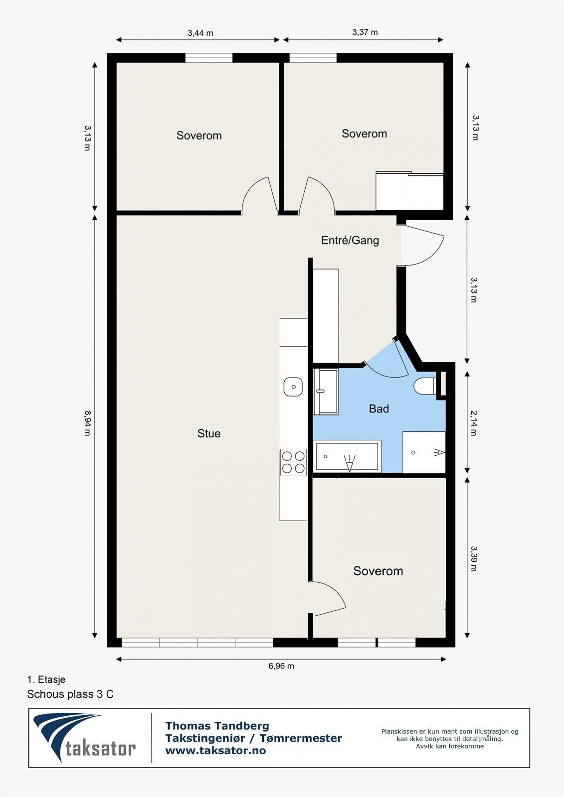 Alternativ plantegning med 3 soverom. Galleribilde