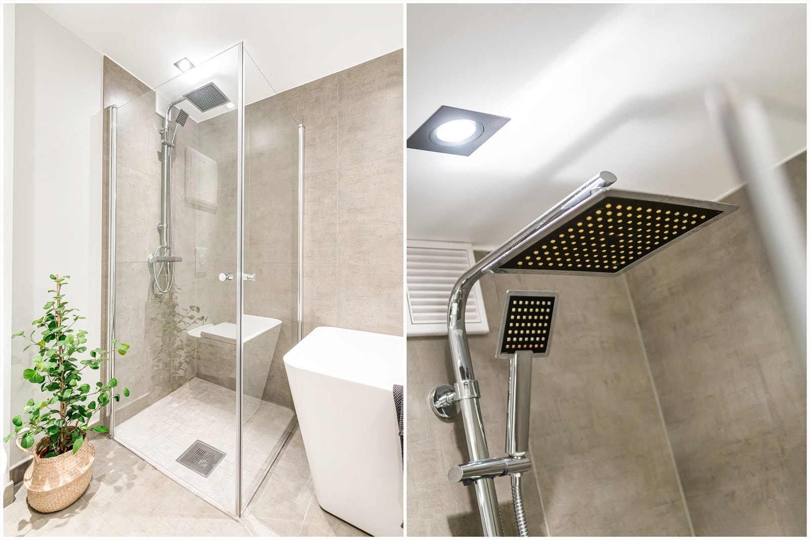 Delikat oppusset baderom fra 2017 med badekar og dusjhjørne med regndusj. Galleribilde