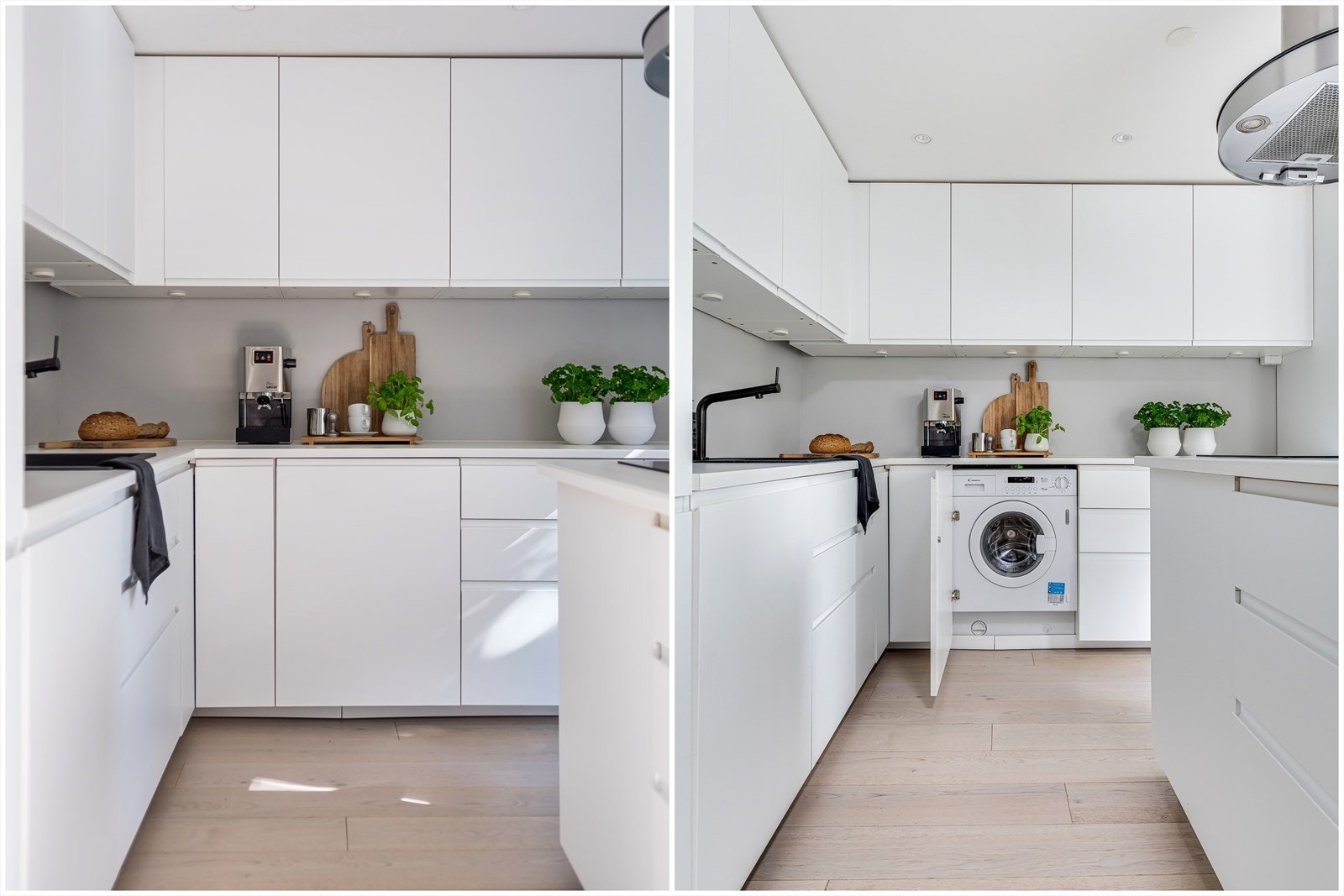 Opplegg til vaskemaskin i kjøkkeninnredningen. Galleribilde