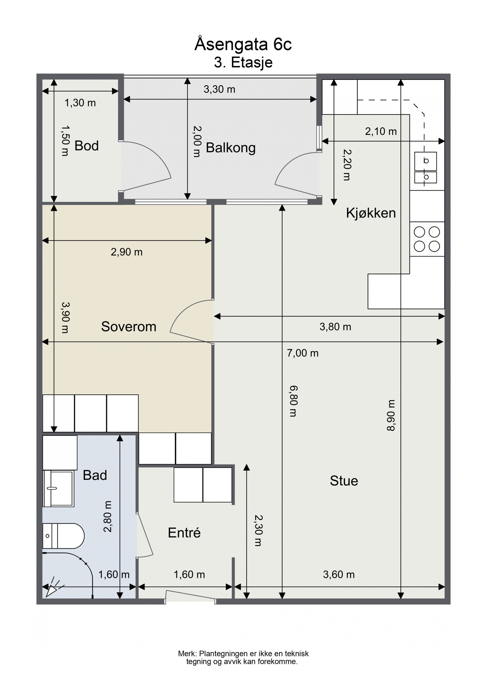 Plantegning. Boligen disponerer en loftsbod på ca. 2 kvm. Galleribilde