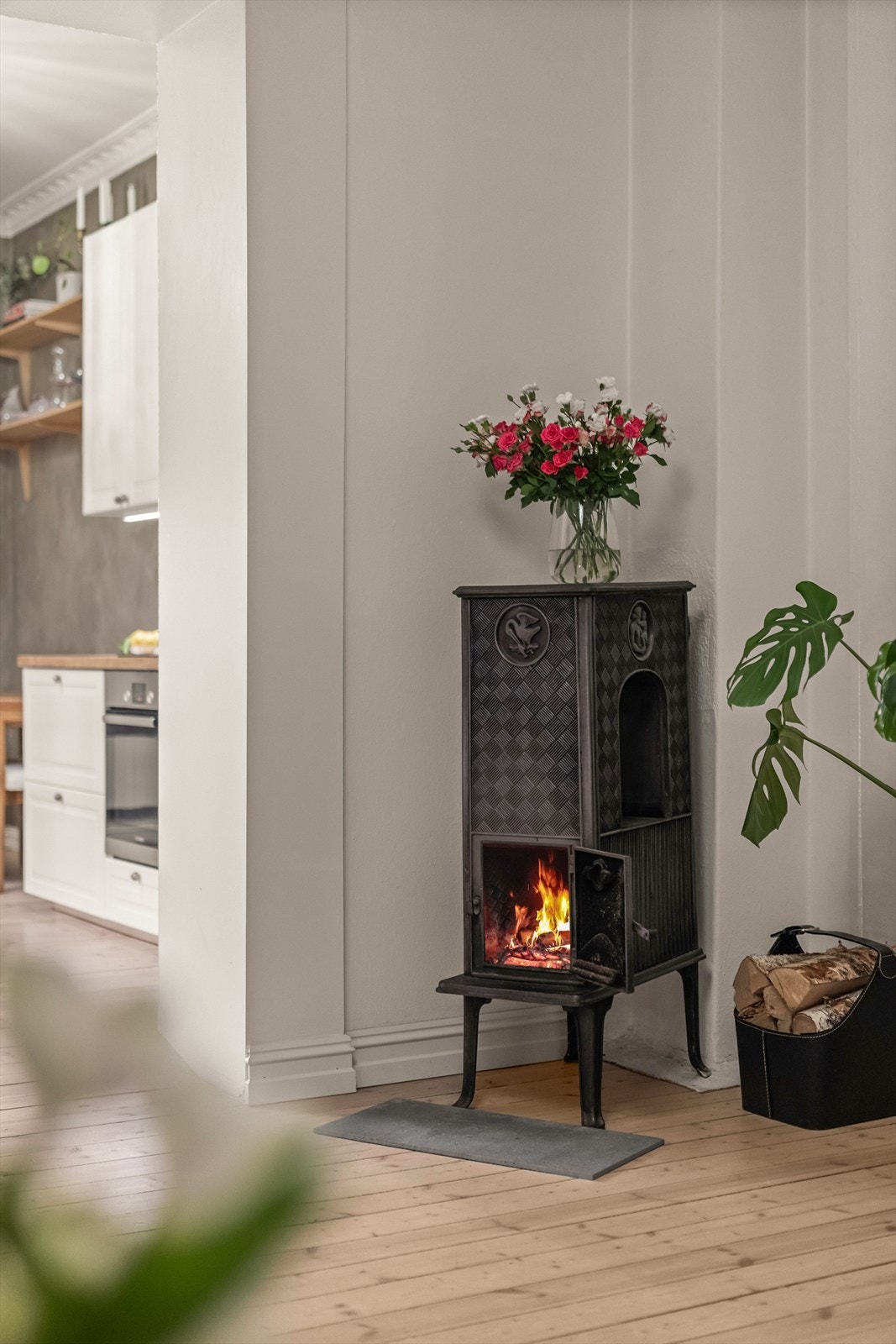 Vedovn i støpejern med ildfast plate. Galleribilde