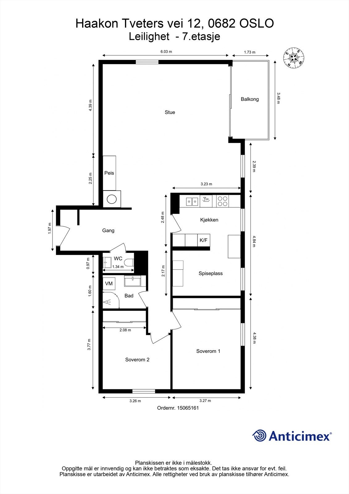 Plantegning, 7. etasje (spiseplass var opprinnelig soverom 3). Galleribilde