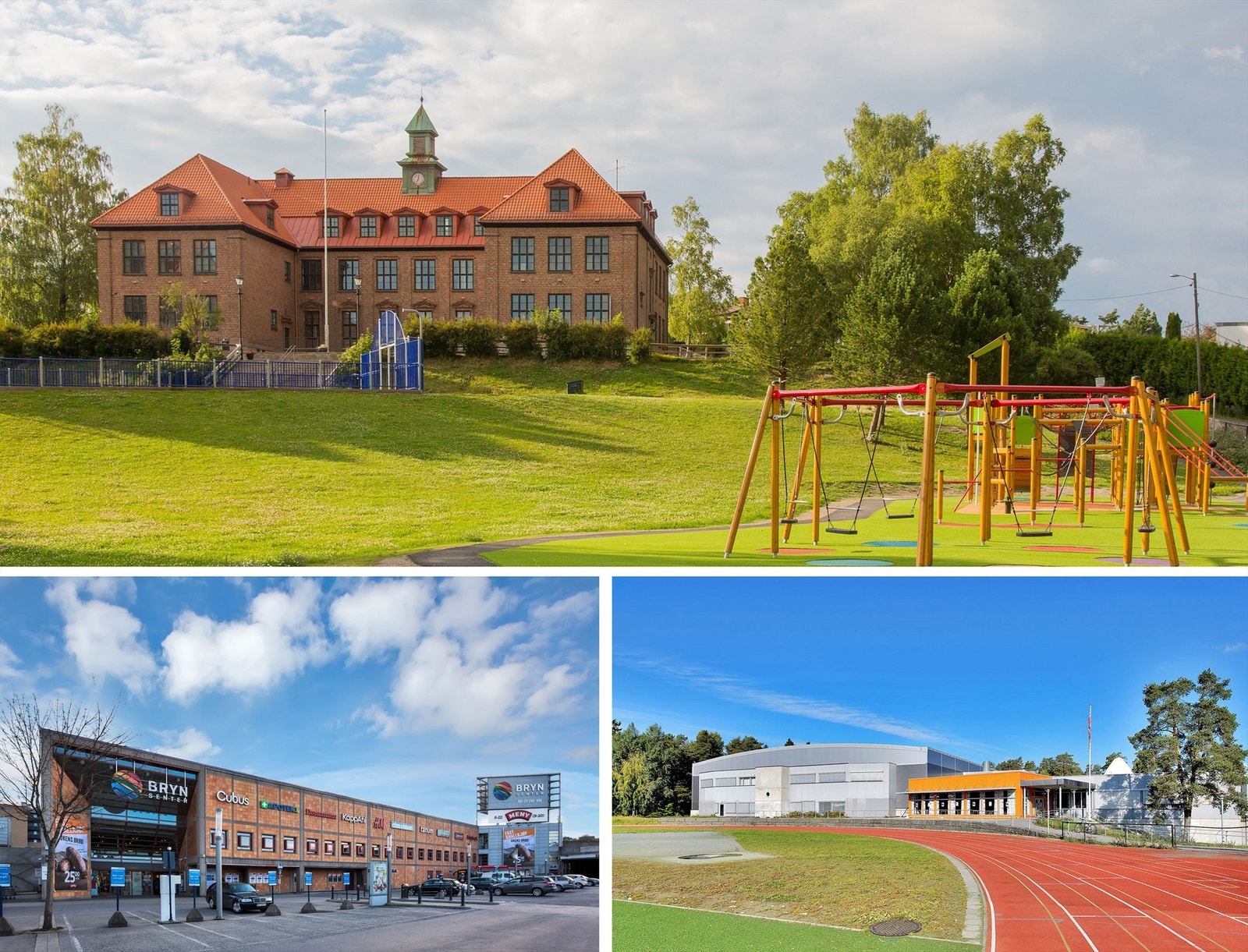 Østensjø skole 1.-7. trinn (8.-10. trinn v/Skøyenåsen skole), Bryn Senter med et godt utvalg av forretninger og servicetilbud, og Oppsal Arena med flott idrettsanlegg og aktivt idrettsmiljø. Galleribilde