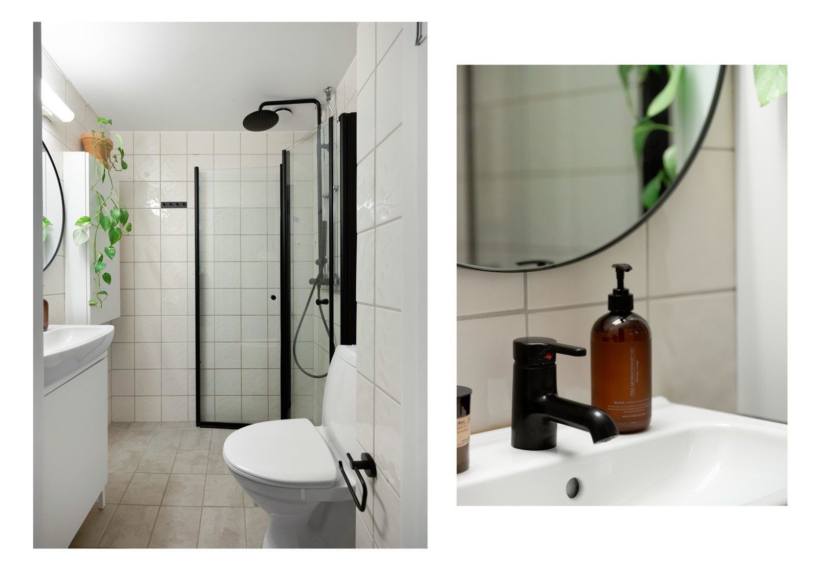 Badet ble oppgradert med nye fliser på gulv og varmekabler i 2022. Galleribilde