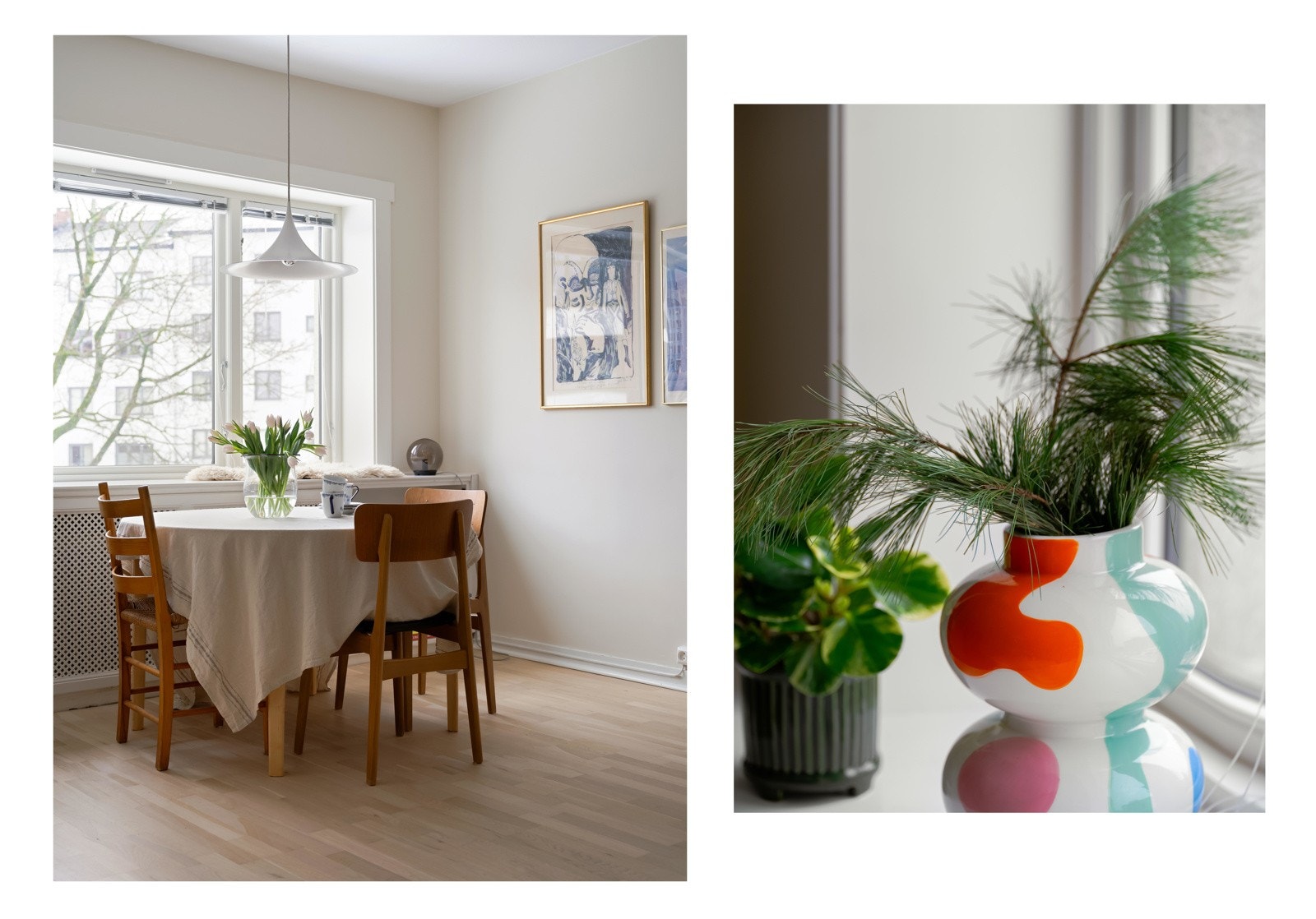 Ved spiseplassen finner du en plassbygd hylle som også kan fungere som en koselig lesekrok. Det er verdt å nevne at vinduene ble skiftet ut i 2021. Galleribilde