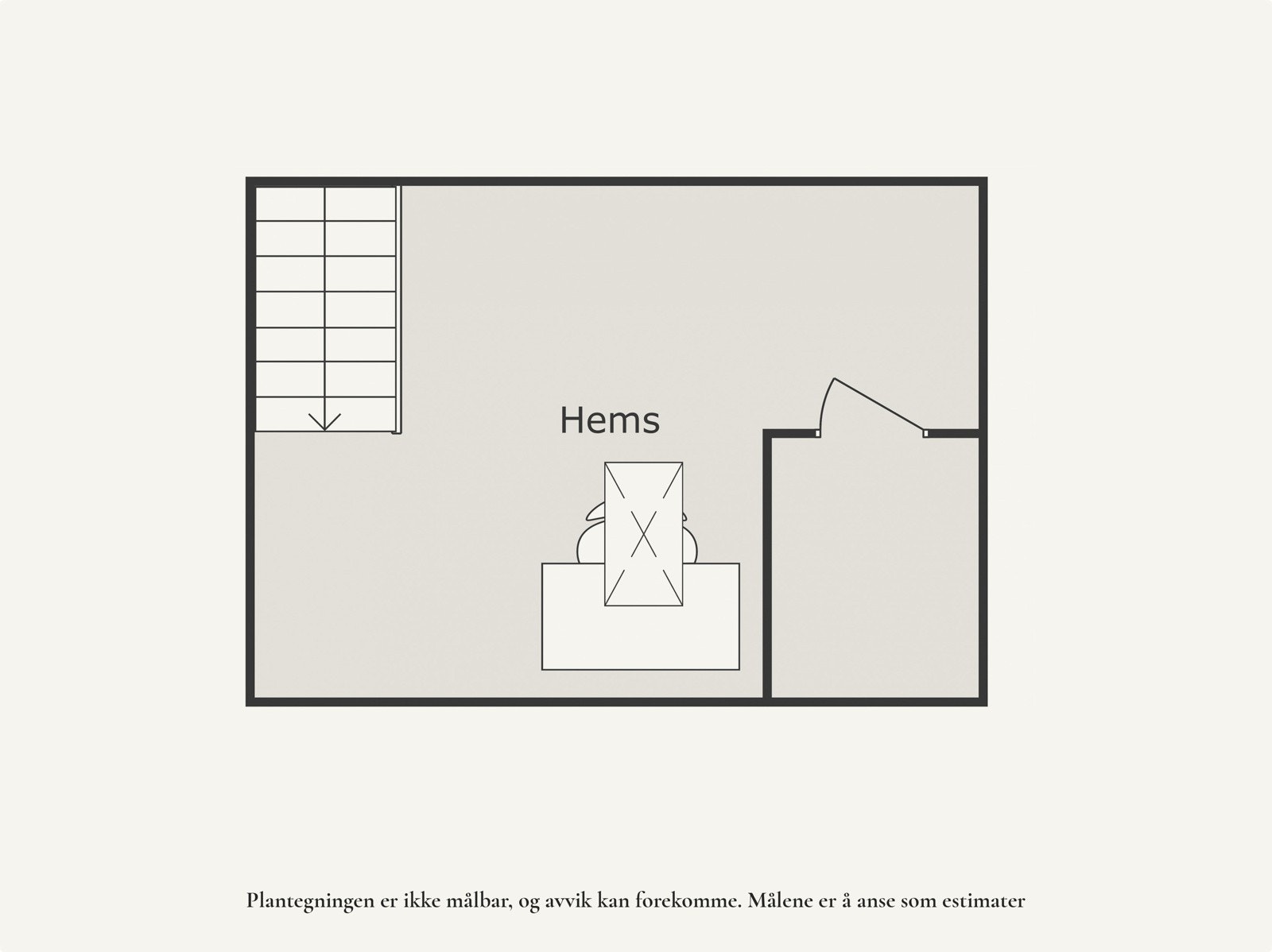 Plantegning - loft. Ikke målbart areal, men gulvareal måler 23 kvm. Galleribilde
