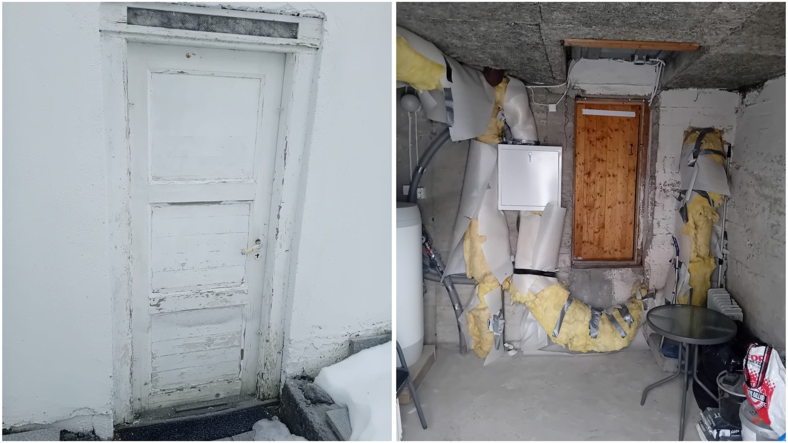 Fra utsiden av boligen er det også en separat inngang til kjelleren/boden. Galleribilde