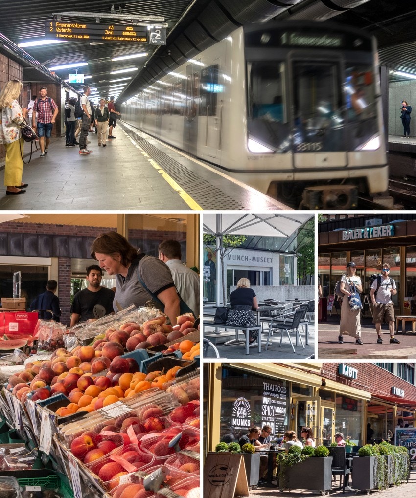 Gangavstand til alt av offentlig kommunikasjon som buss og T-bane (alle linjer). Galleribilde