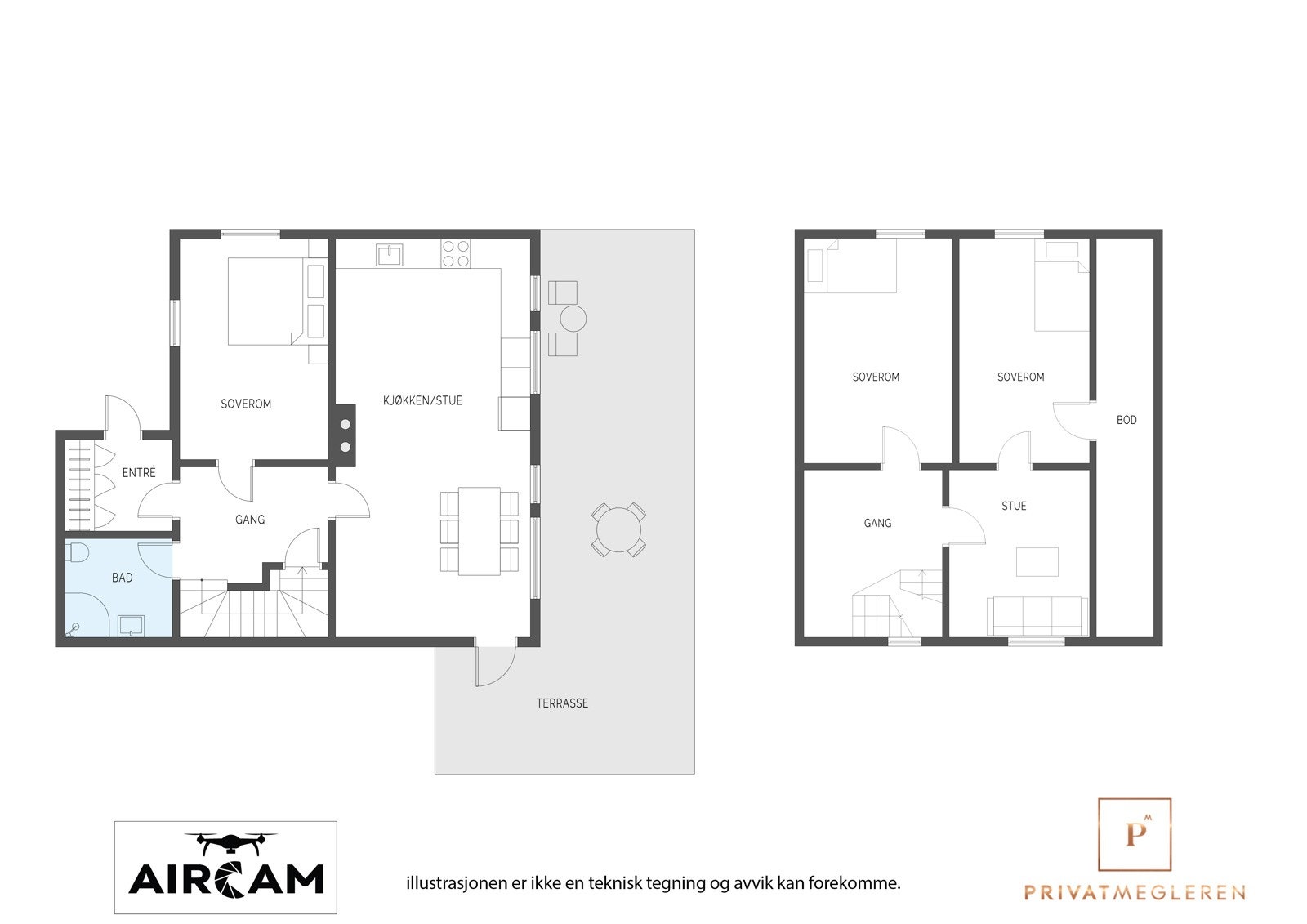 Planløsning begge etasjer. Galleribilde