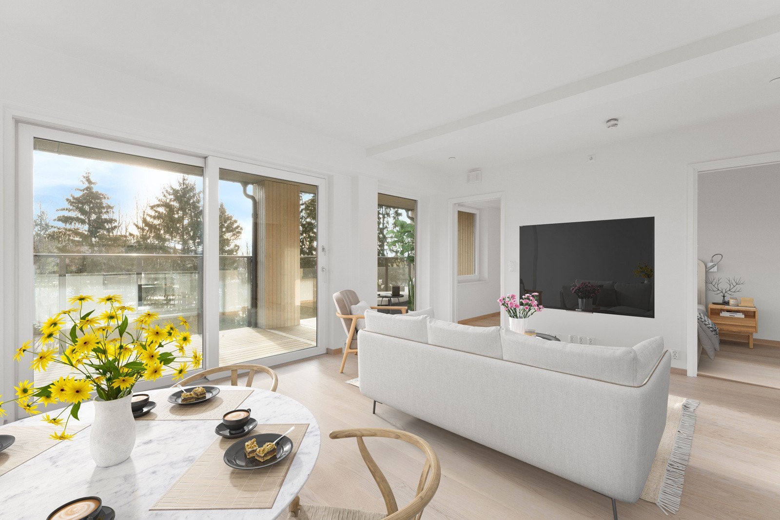 Her har man flere innredningsmuligheter etter ønske og behov. Bildet er digitalt stylet. Galleribilde