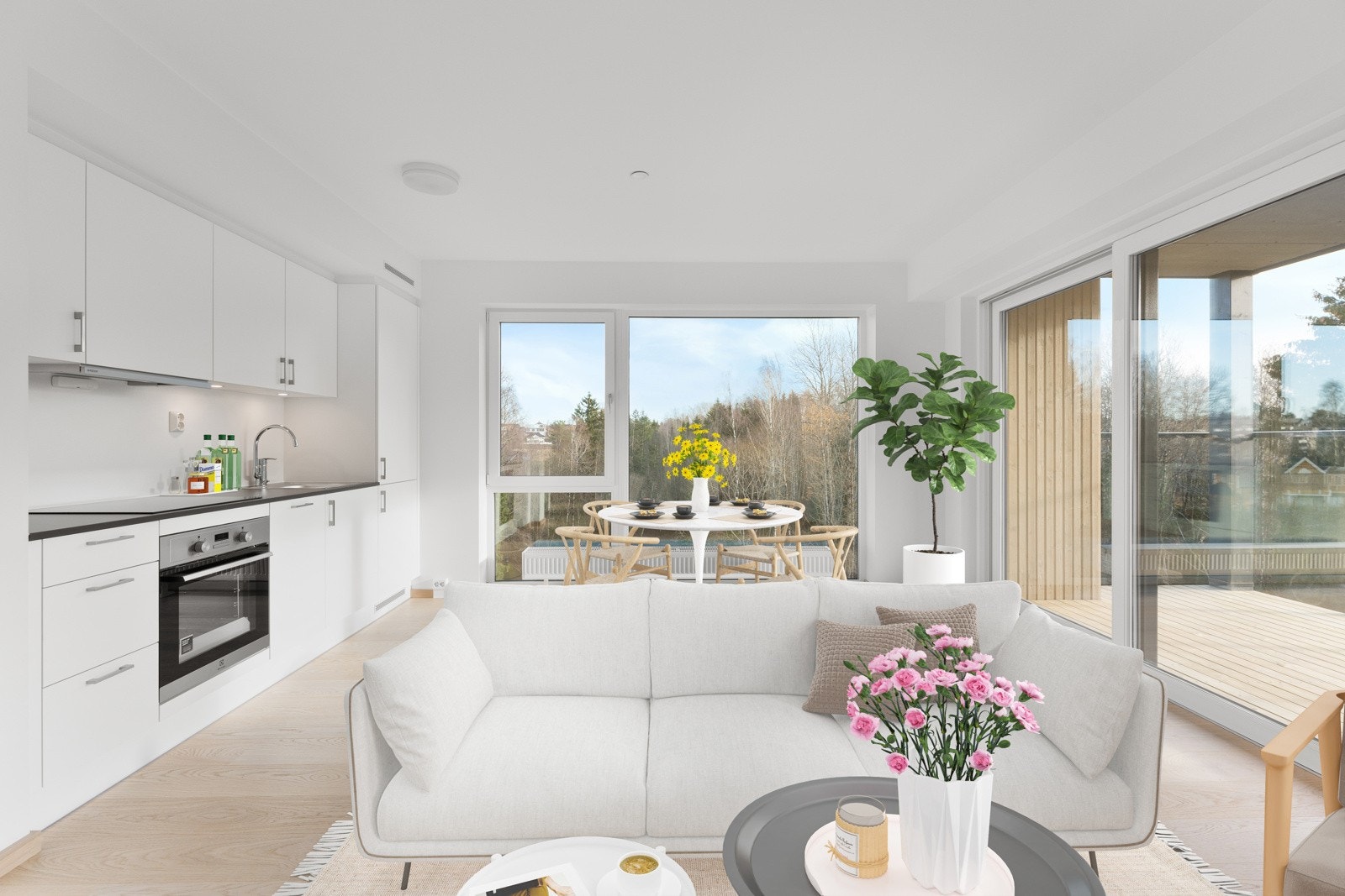 Leiligheten har balansert ventilasjon med varmegjenvinning og oppvarming med vannbåren varme via radiator - en meget energieffektiv bolig! Bildet er digitalt stylet. Galleribilde