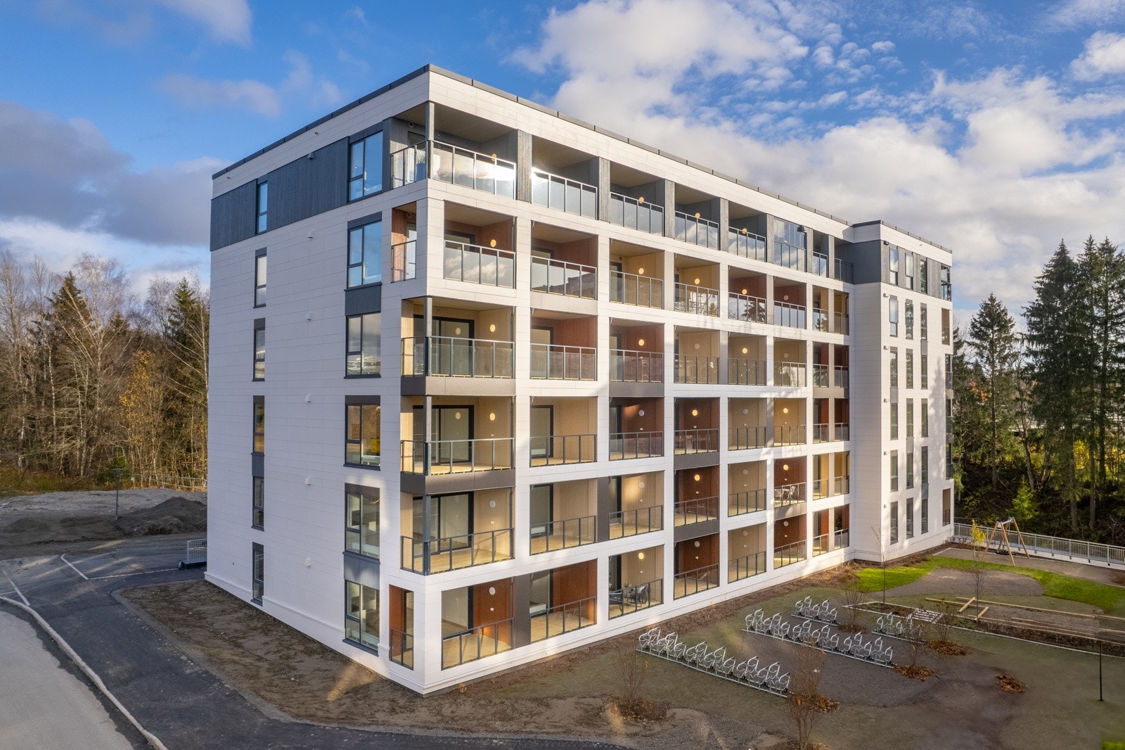 Bygg J består av 60 boligenheter, nyoppført i 2024 Galleribilde