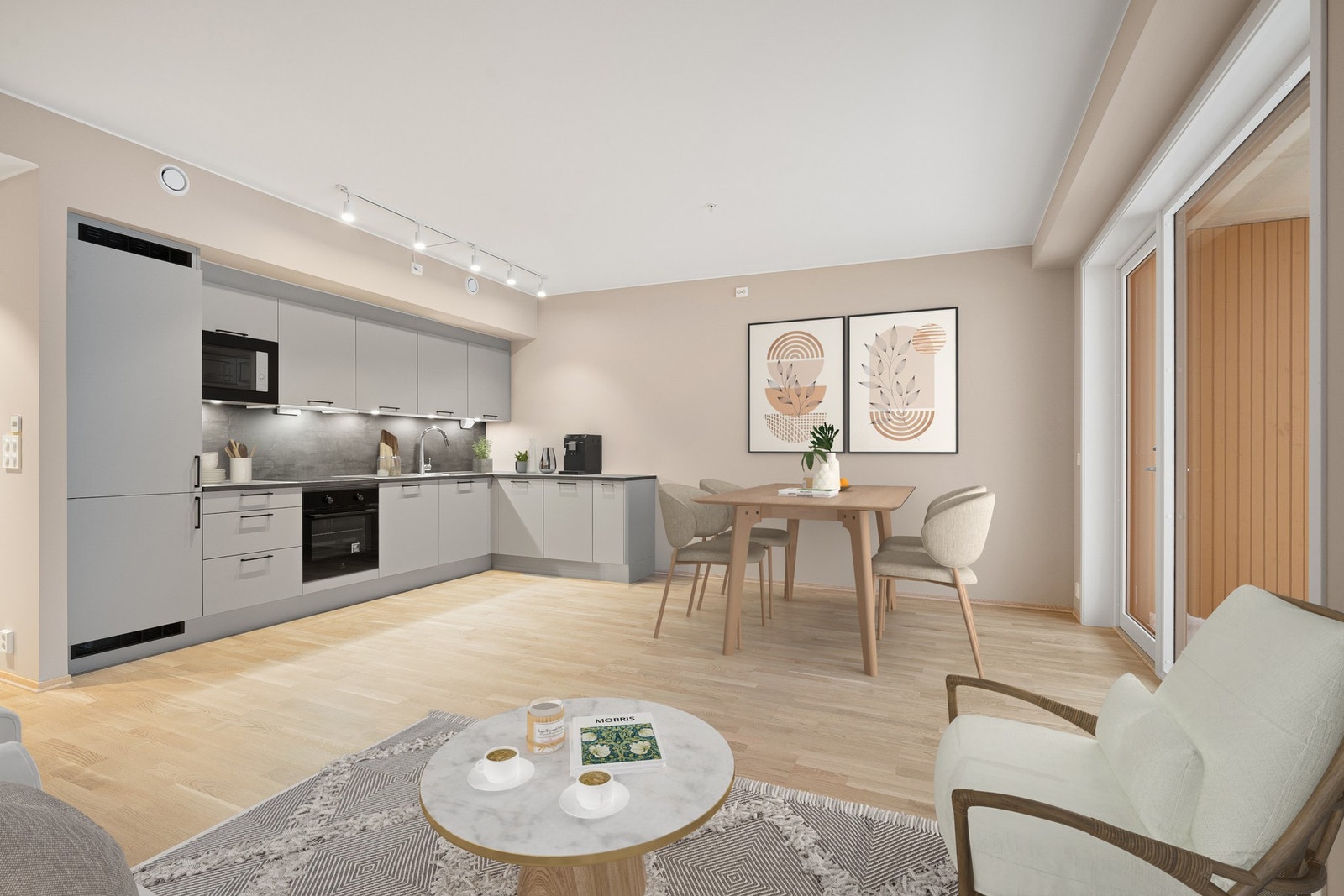 Leiligheten har en god planløsning med en åpen stue - og kjøkkenløsning. Galleribilde