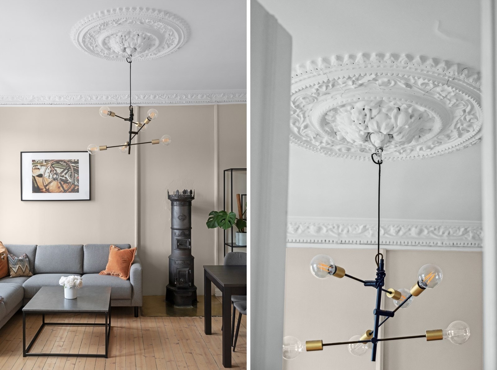 Lekre klassiske detaljer pryder leiligheten. Galleribilde