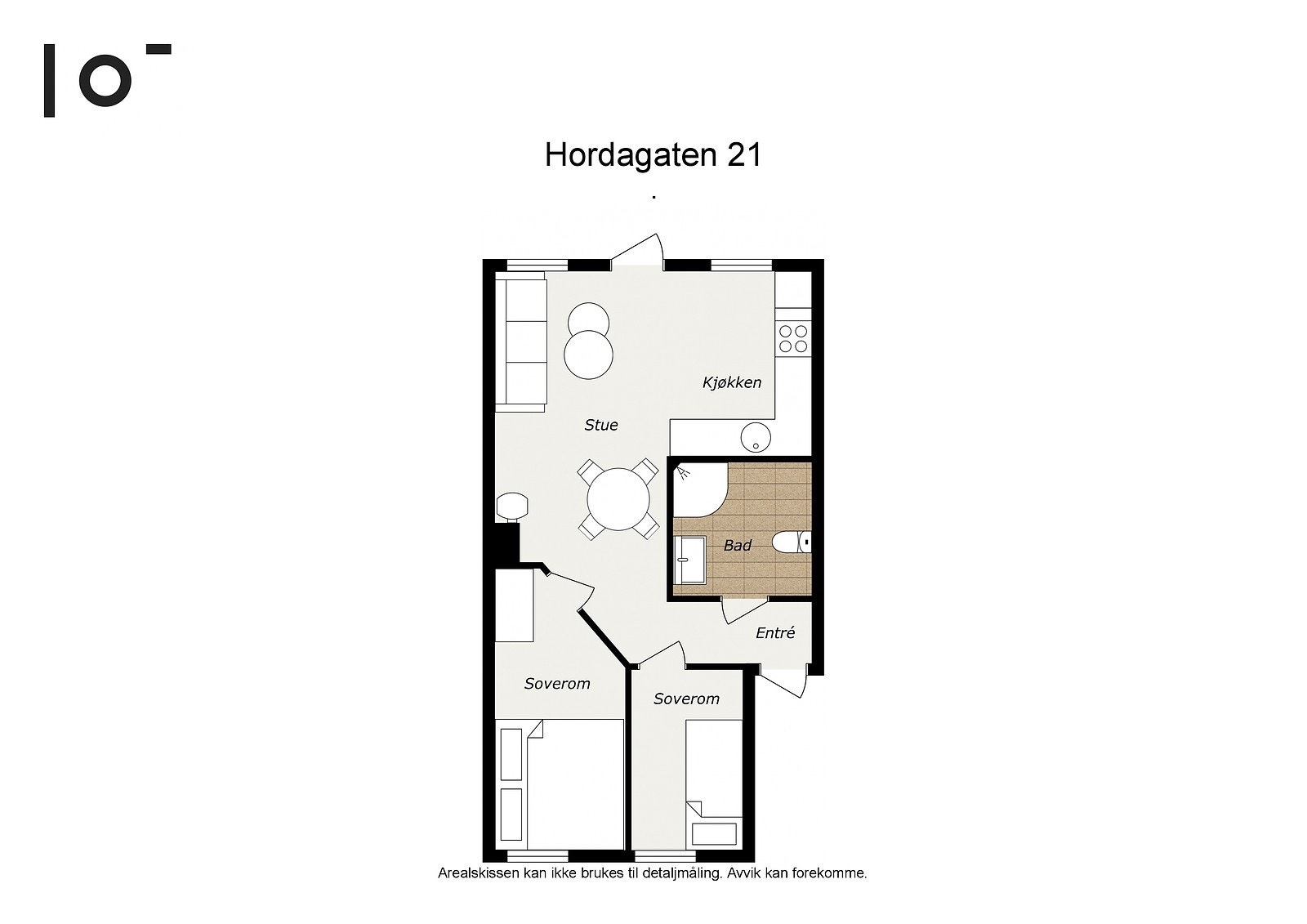 - Plantegning (soverom til høyre er opprinnelig bod og ikke godkjent som soverom). I tillegg disponerer leiligheten en ekstern bod - Galleribilde