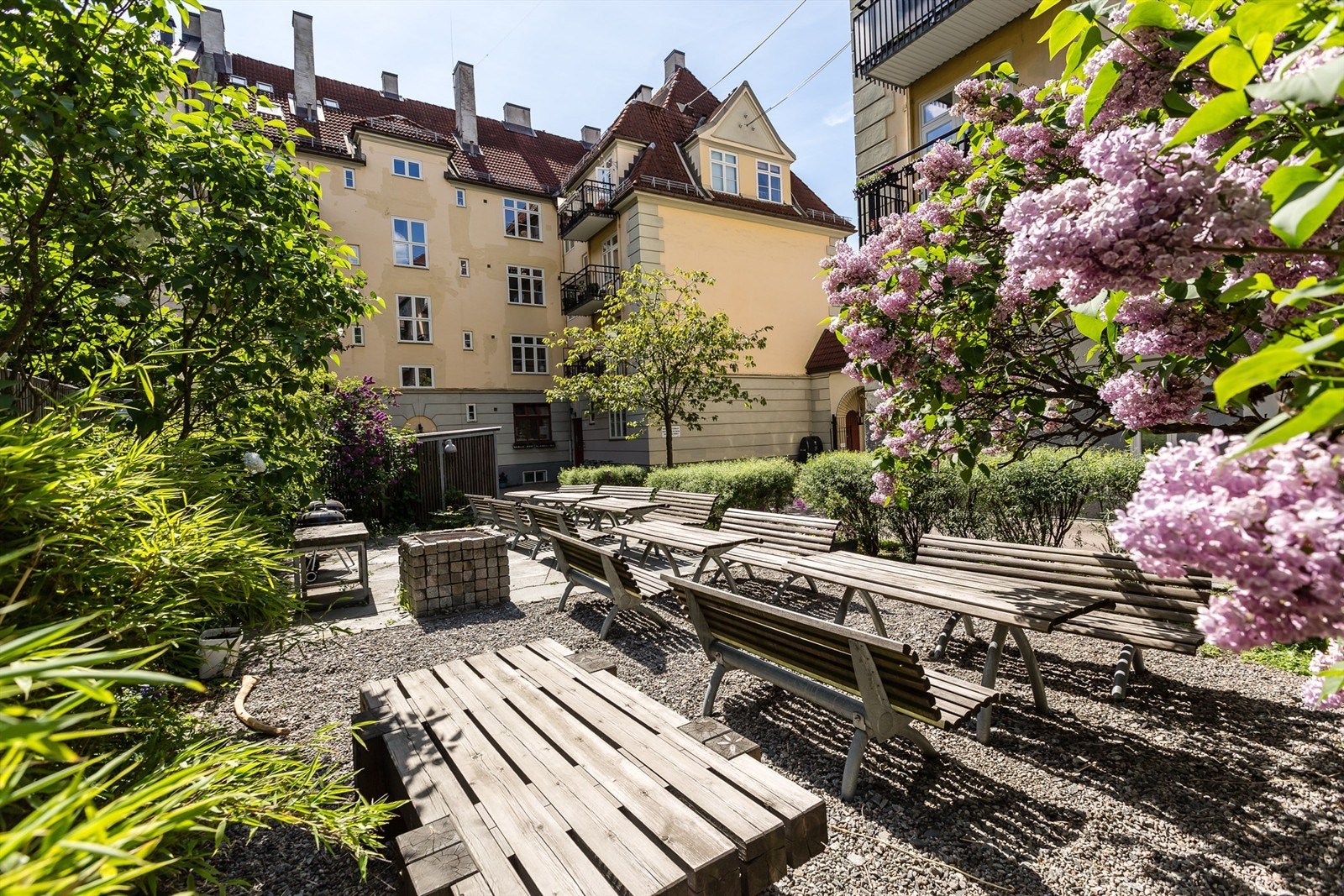 Fine grønne fellesarealer i borettslaget. Galleribilde