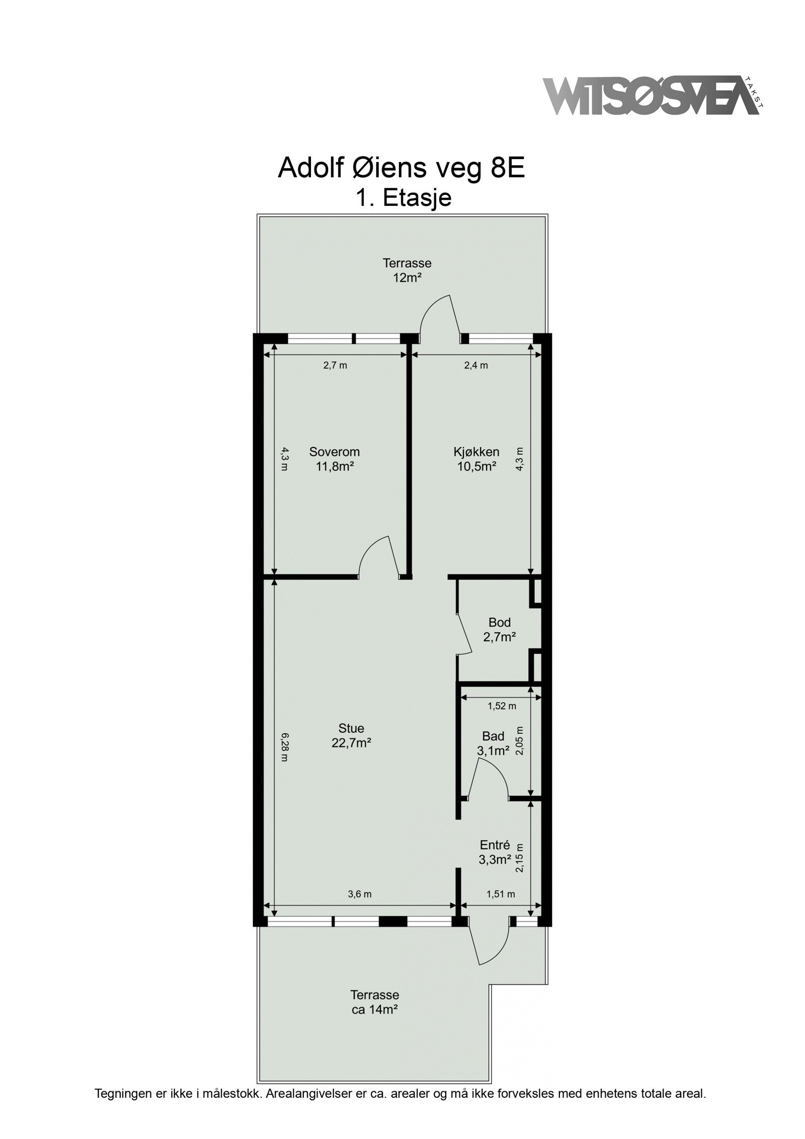 Planskisse med arealer fra takstmann. Galleribilde