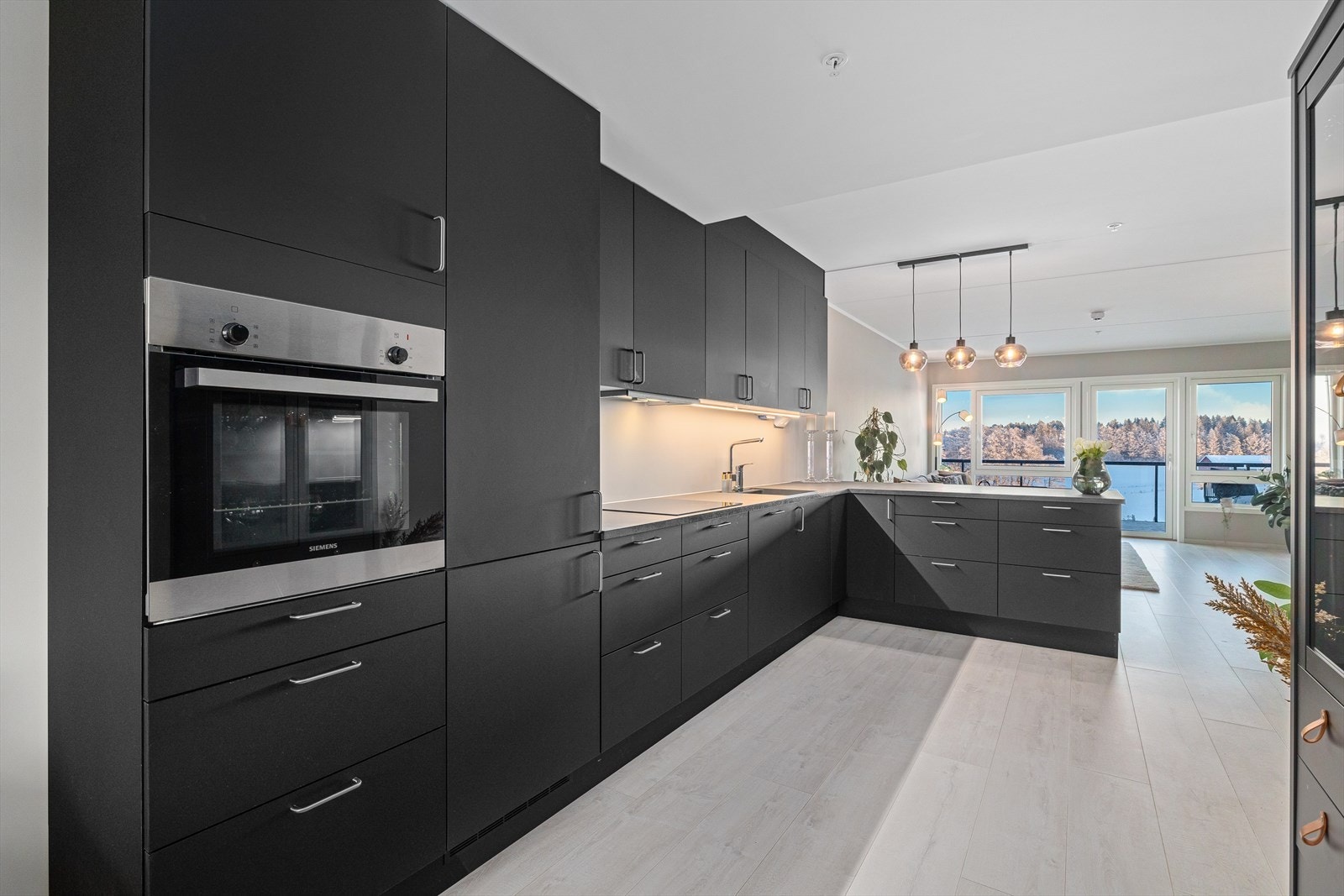 Integrert oppvaskmaskin, steketopp, kjøl/fryseskap og komfyr. Vannstopper i benkeskap og komfyrvakt. Galleribilde