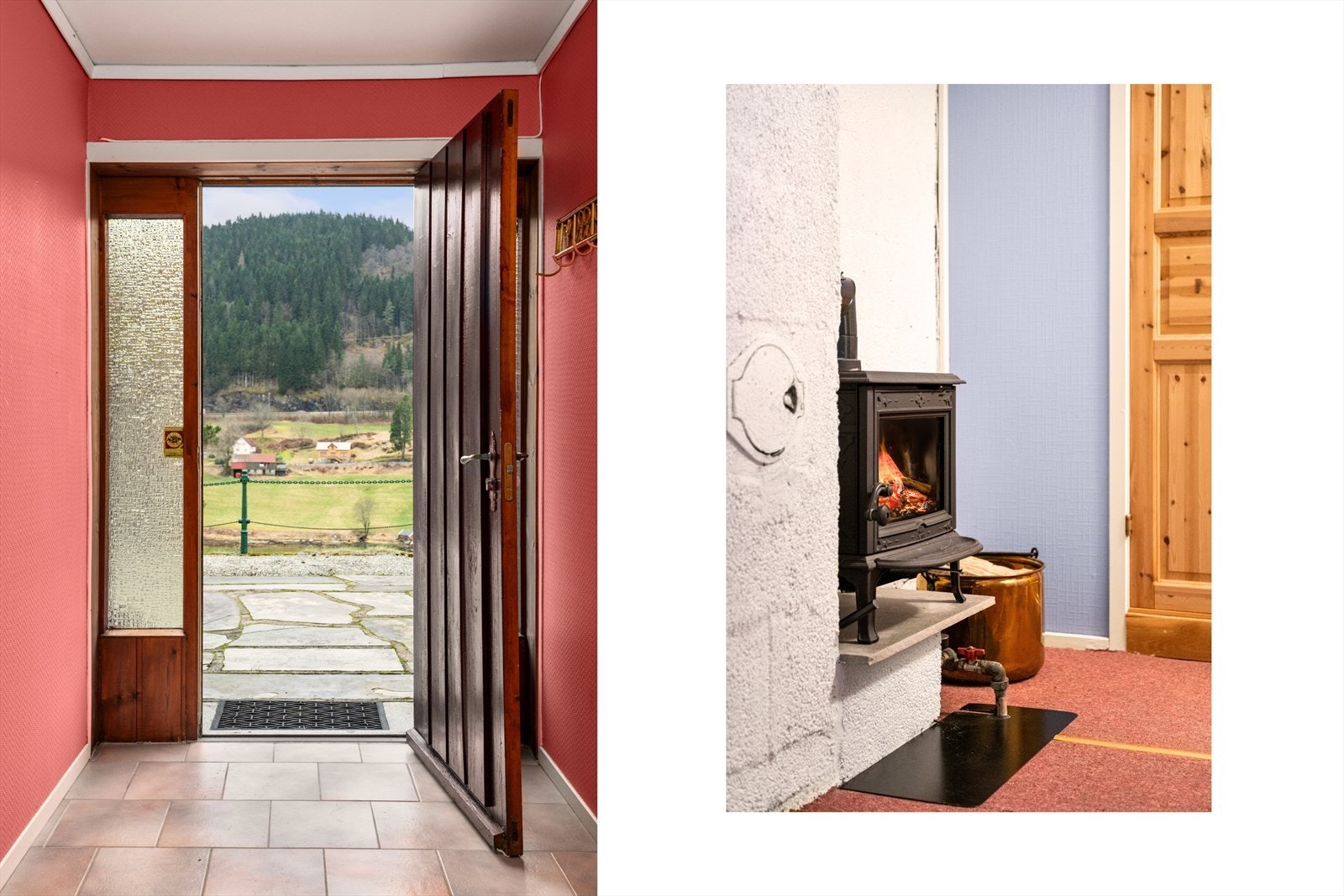 Entre og gang i underetasjen, hvor det også er en vedovn. Galleribilde