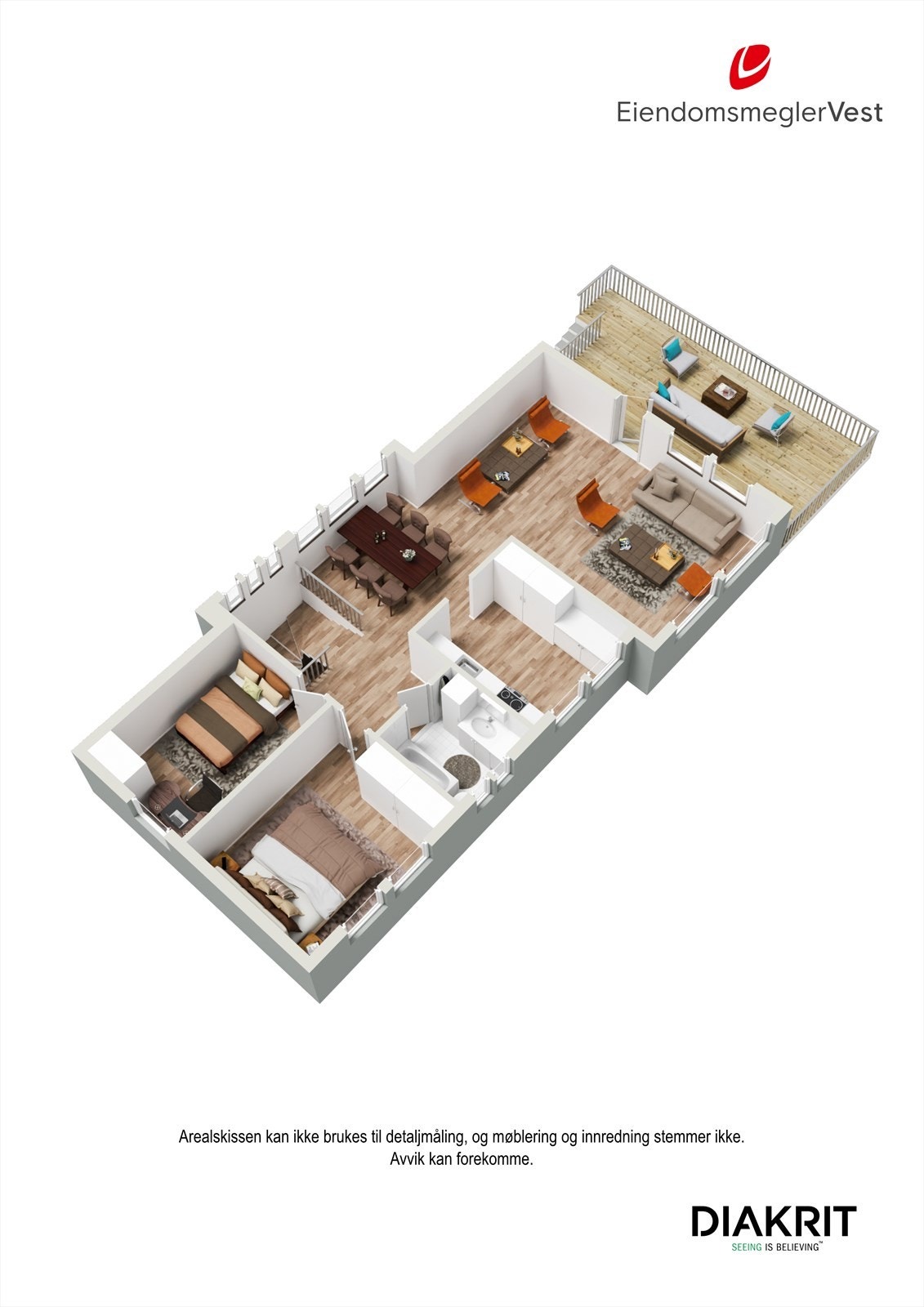 Plantegning 3D: Hovedetasje. Galleribilde