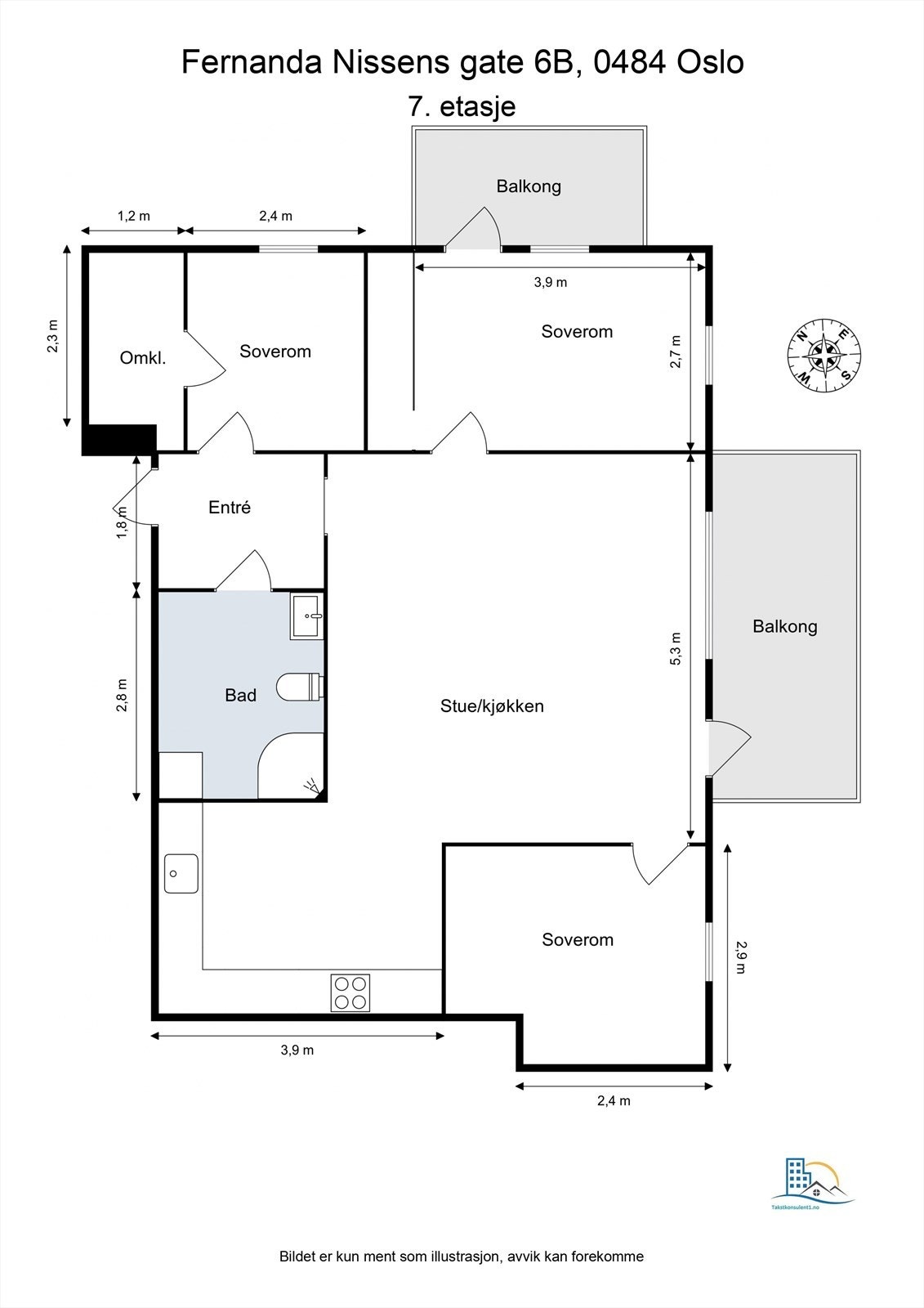 La oss også ta en titt på denne superfine planløsningen. Legg spesielt merke til den gode løsningen på stue og kjøkken. I tillegg har hovedsoverommet egen balkong, og et annet soverom har eget omkledningsrom/bod. Galleribilde