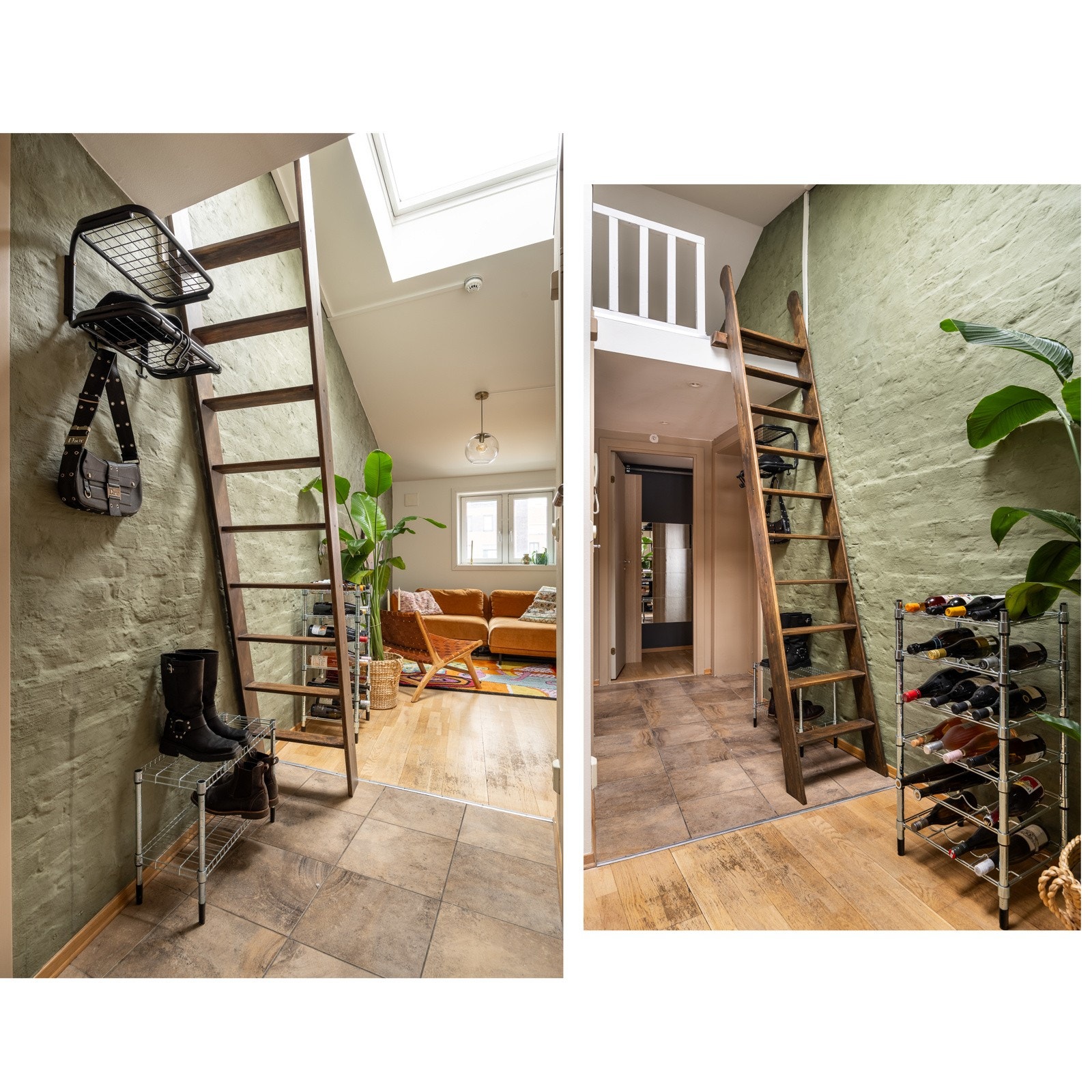 Entré med flislagt gulv. Det er plass for oppheng av yttertøy og oppbevaring av sko. Galleribilde