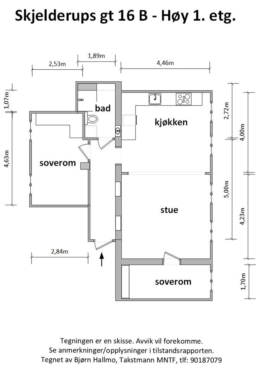 - Plantegning med mål Skjelderups gate 16 B - Galleribilde