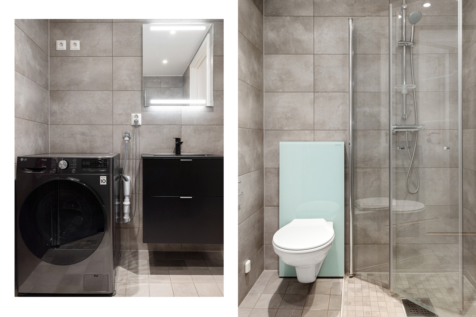 Delikat bad med opplegg for vaskemaskin Galleribilde