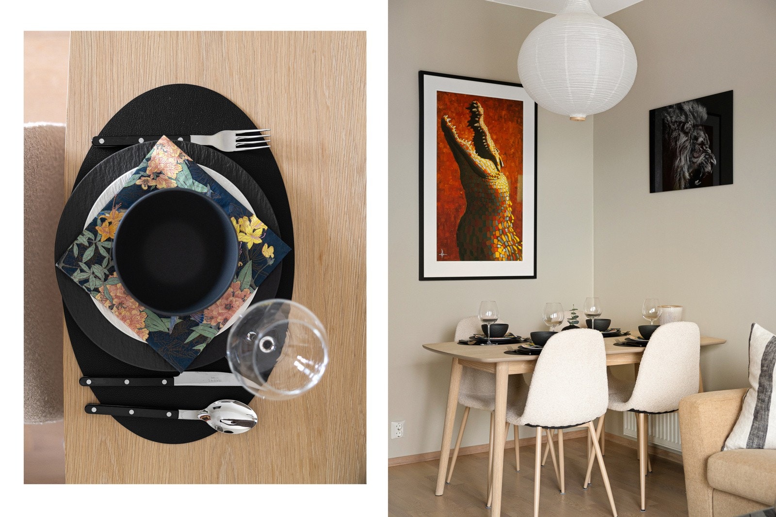 Spisestue. Gjennomgående lys 3-stav parkett i leiligheten. Galleribilde