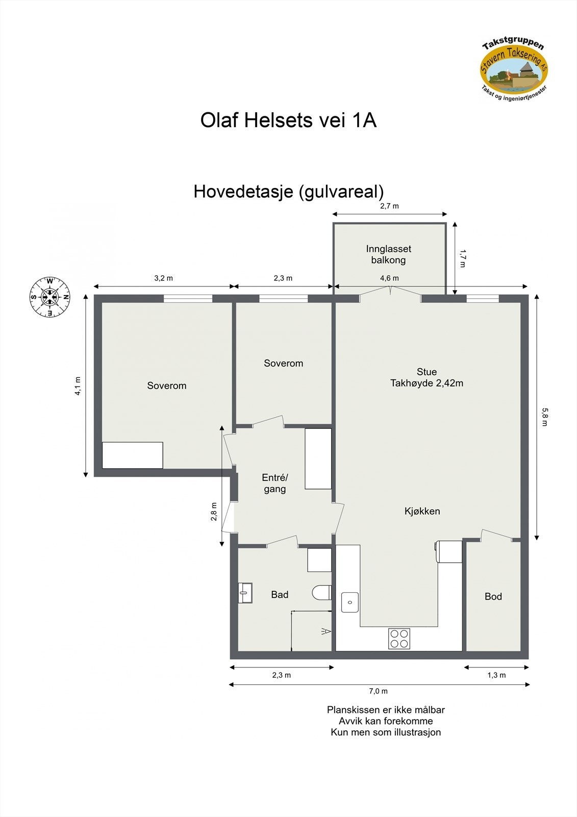 Praktisk planløsning med åpen kjøkkenløsning, to soverom og innglasset balkong. Galleribilde