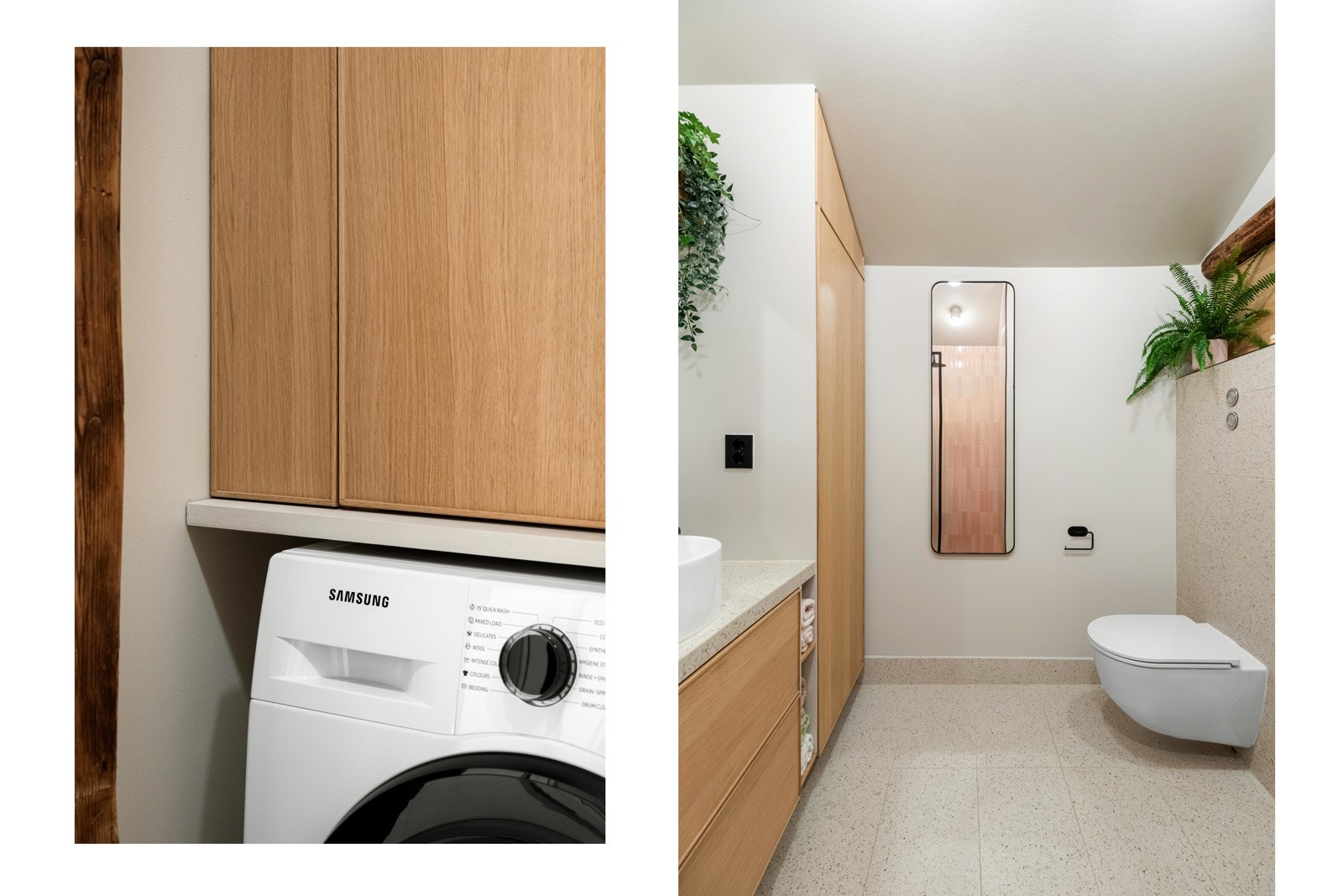 Hvis du lurte, er det også et toalett på badet. Og ellers flotte detaljer i eik du kan nyte fra toalettet. Galleribilde