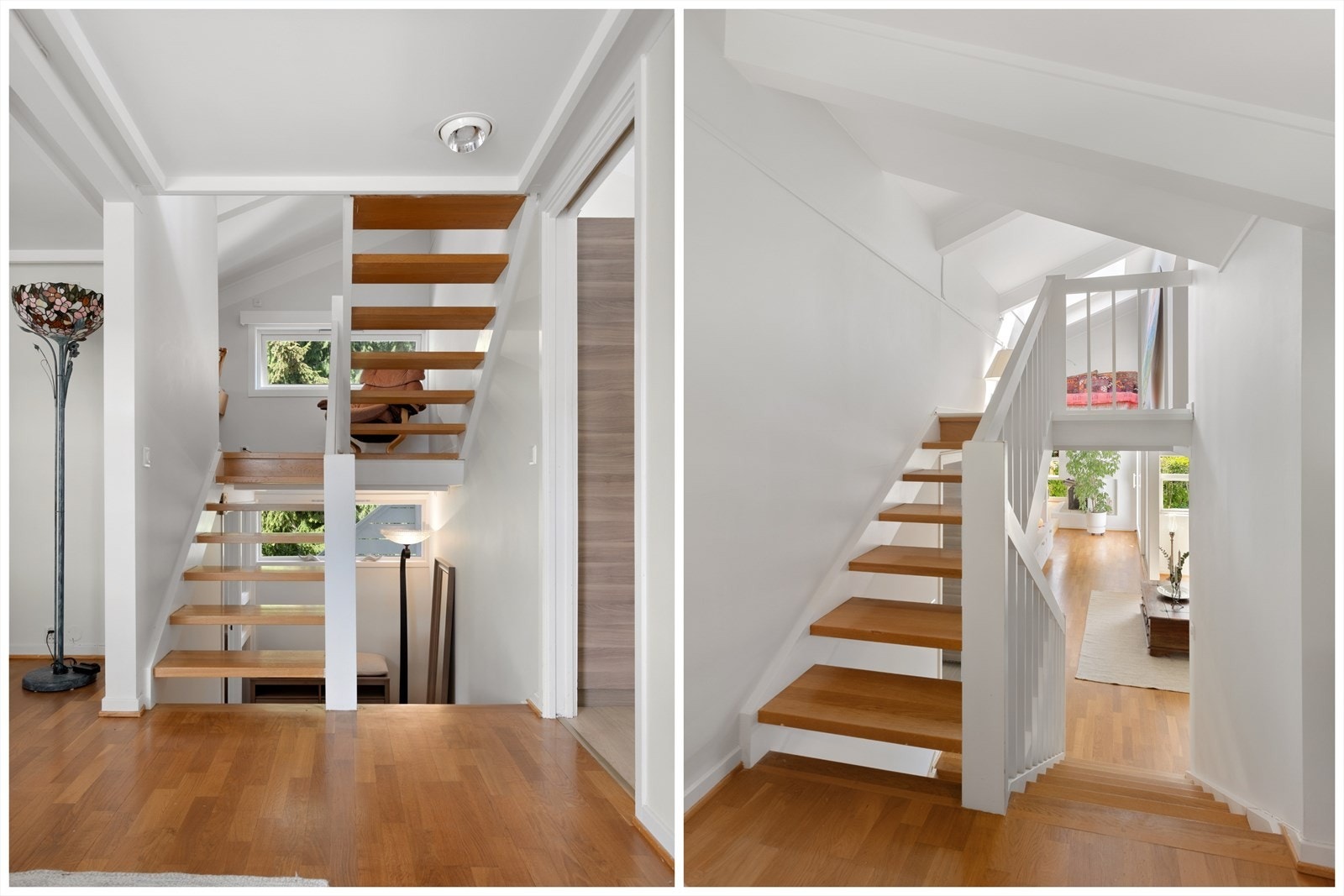 Inngangspartiet er på et halvplan midt mellom 1. og underetasje. Trappen går også videre opp til hemsen. I mellometasjen her har du det perfekte stedet for hjemmekontor. Galleribilde