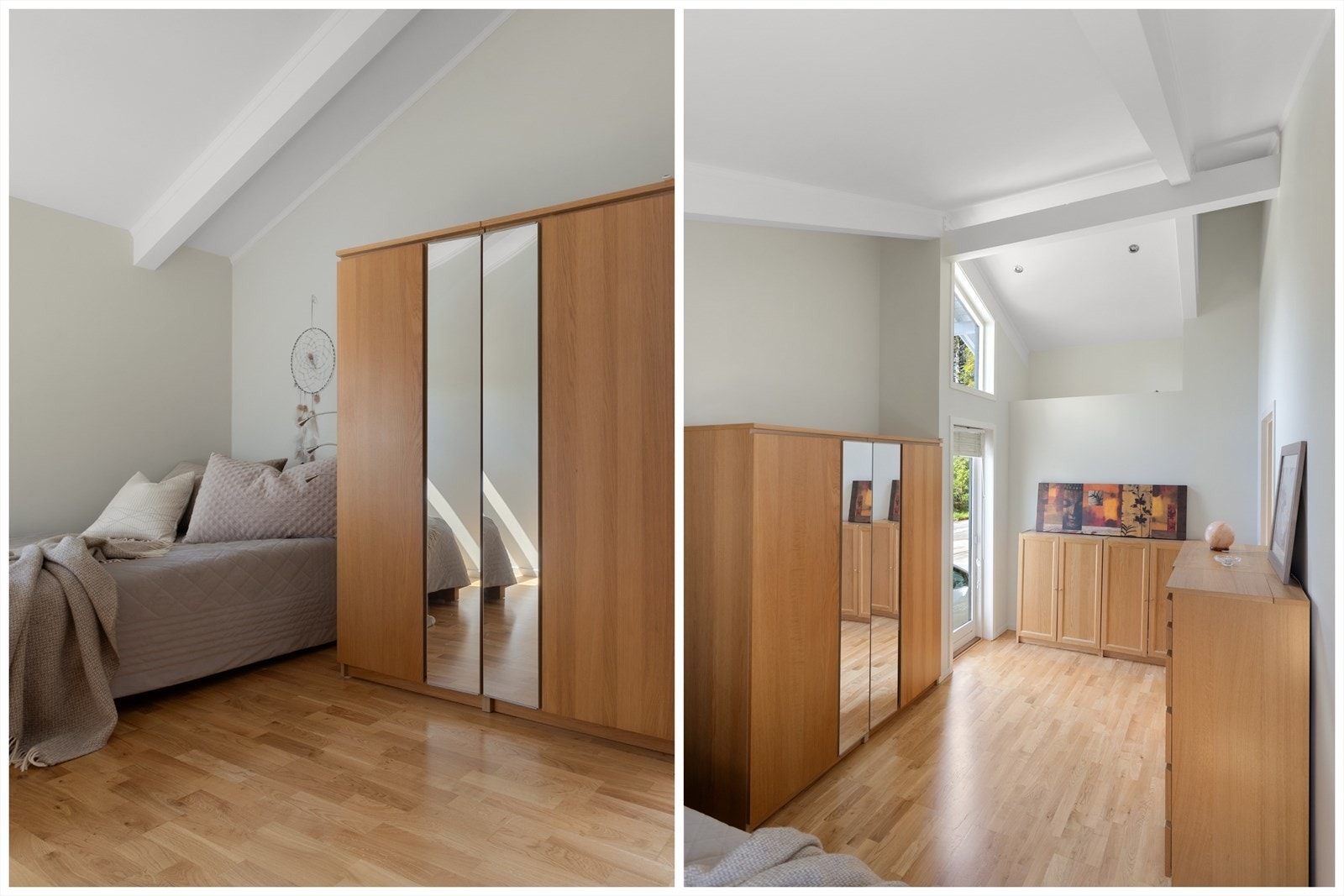 Fantastisk romhøyde opp mot 4,36 meter. Hovedsoverommet hadde opprinnelig utgang til vestvendt balkong. Denne ble fjernet fordi eieren ønsket større parkeringsplass. Galleribilde