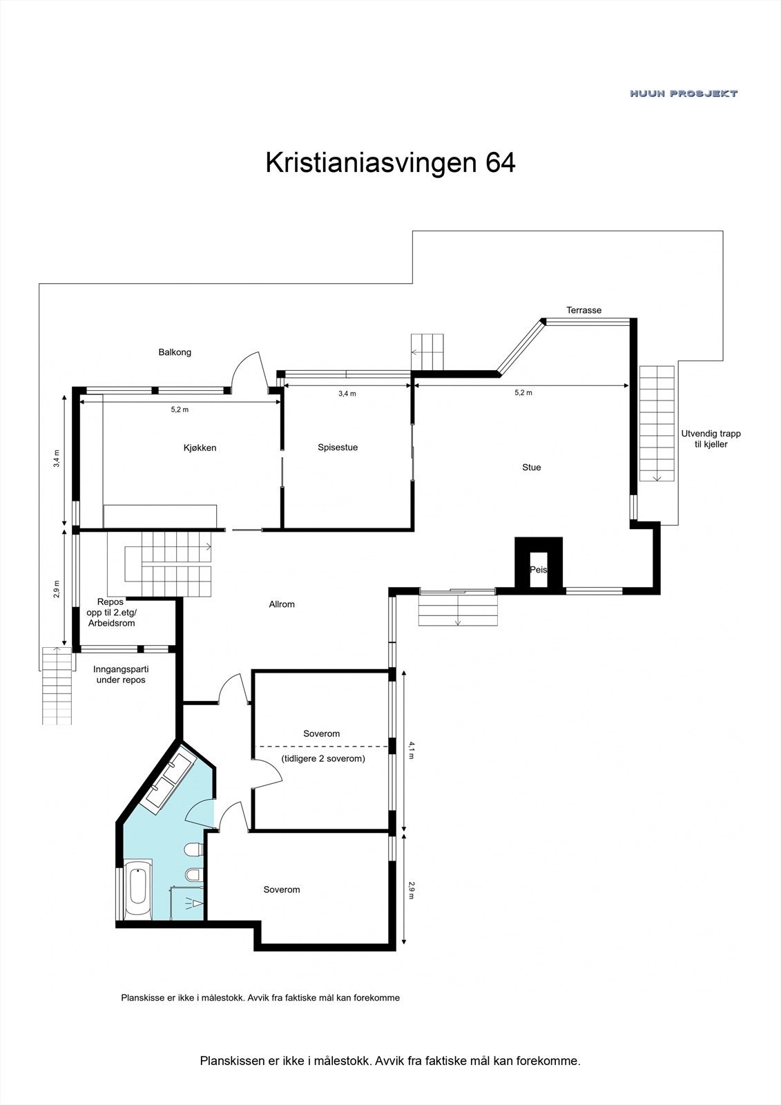 Planskisse: 1 etg. 134 kvm BRA: Hall/allrom, trapp, gang, bad, 2/3 soverom, stue, spisestue og kjøkken. Galleribilde