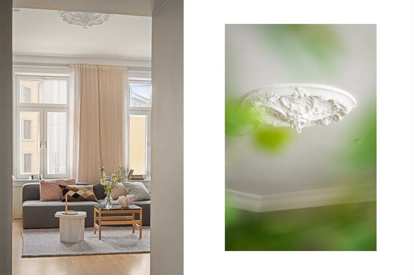 Leiligheten byr på flotte klassiske detaljer, kombinert med slette, moderne overflater. Galleribilde