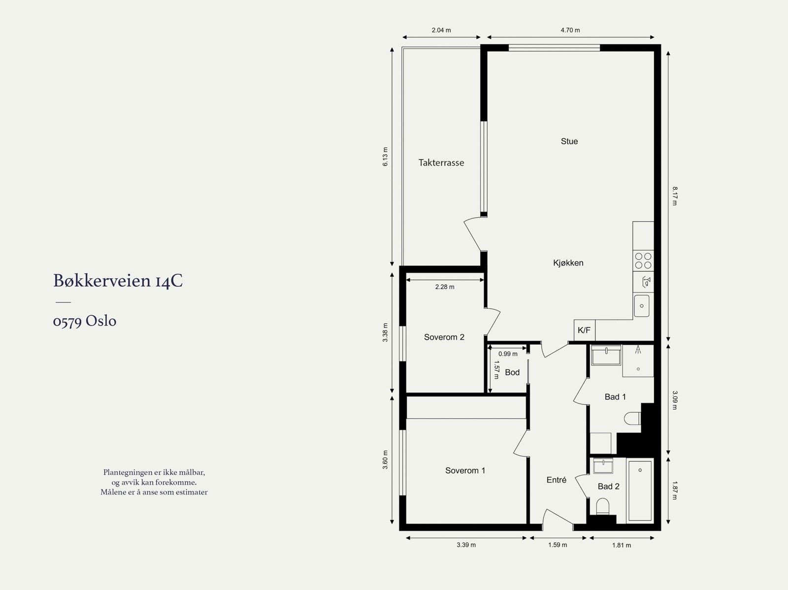 Leiligheten har en praktisk planløsning i 9. etasje (toppetasjen, heis). Galleribilde
