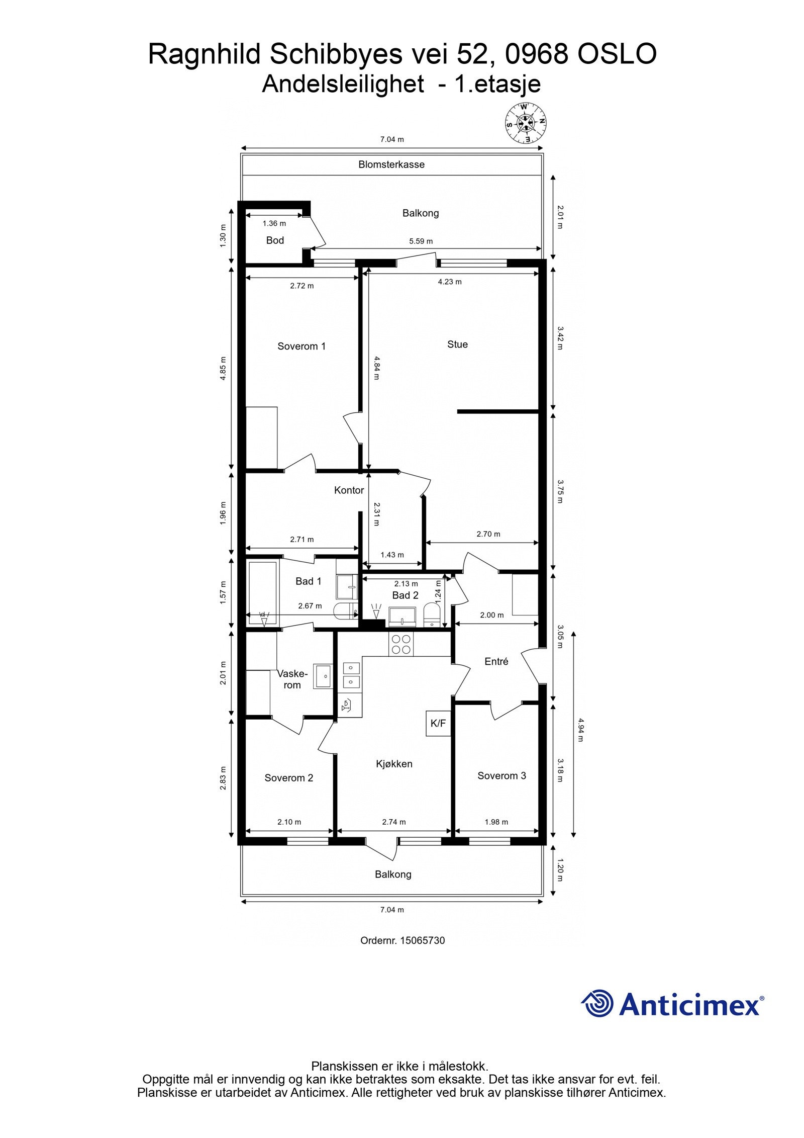Ombygget 5 roms, nå med Stue, kjøkken, 3 soverom, 2 bad, vaskerom, entré og 2 arbeidsrom eller innvendige walk-in rom. Galleribilde