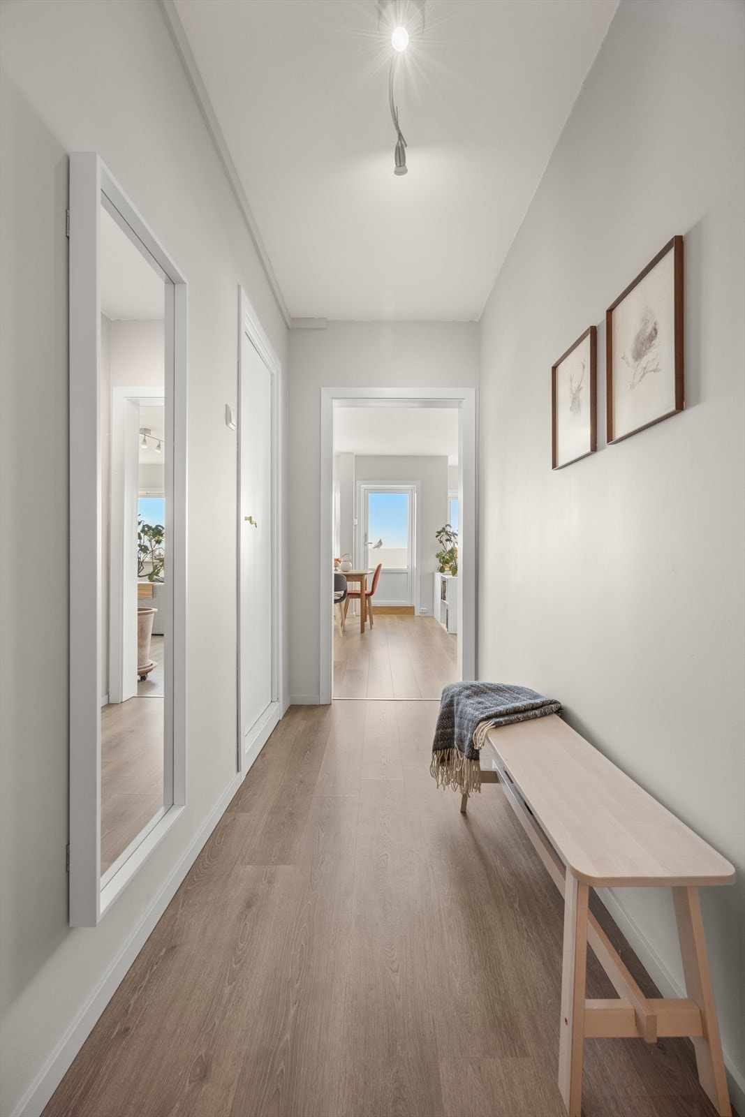 Lys og fin entré som gir et godt førsteinntrykk av leiligheten. Galleribilde