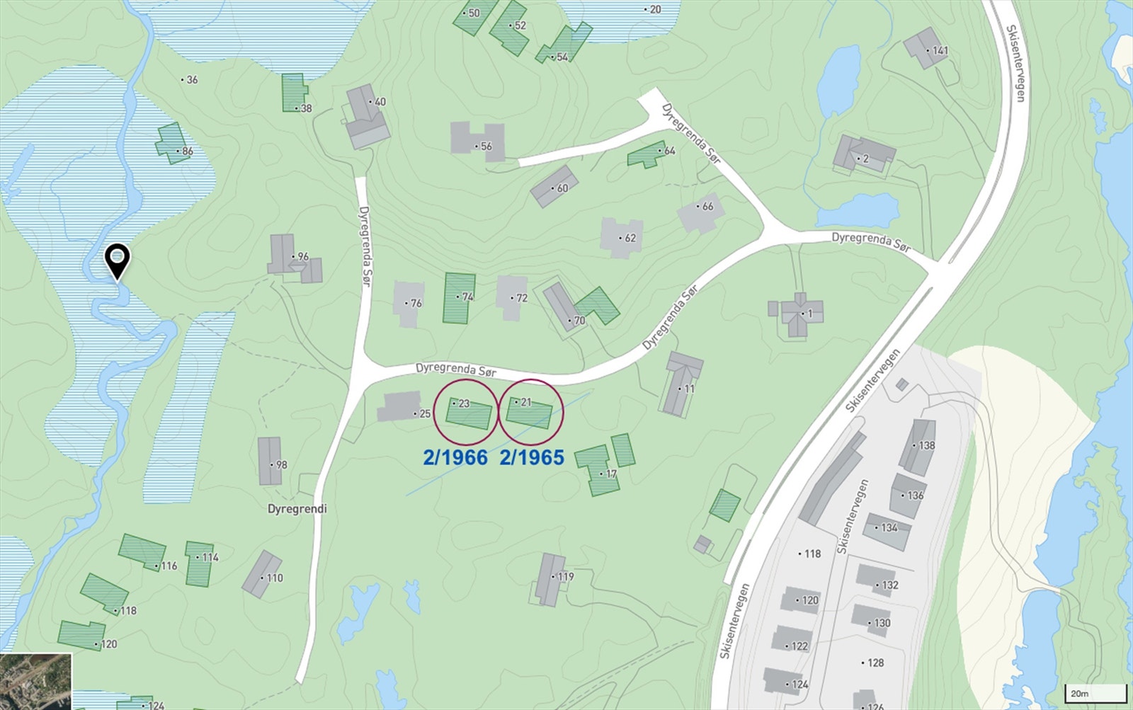 Nr. 21 til høyre er siste hytte til salg. Galleribilde