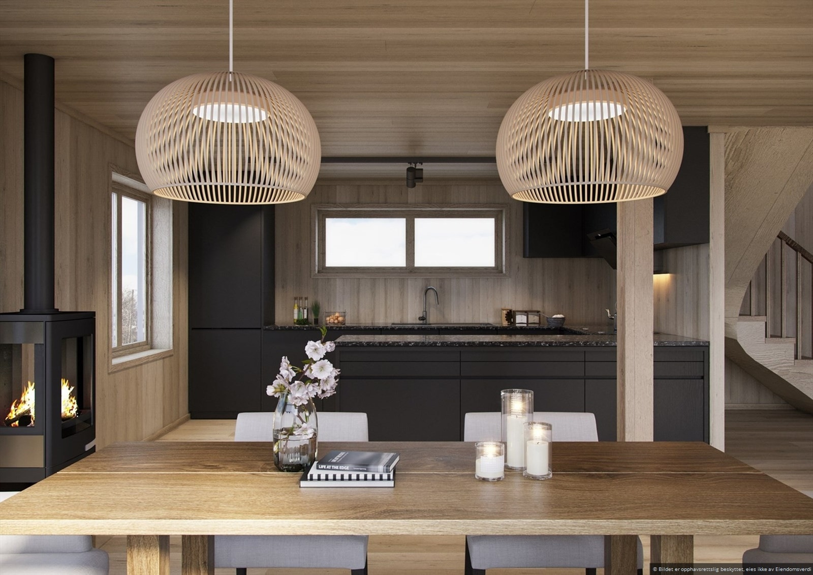 Hovedetasjen vil bl.a. bestå av et stort oppholdsrom med kombinert kjøkken/stue løsning på hele 61 kvm. Galleribilde