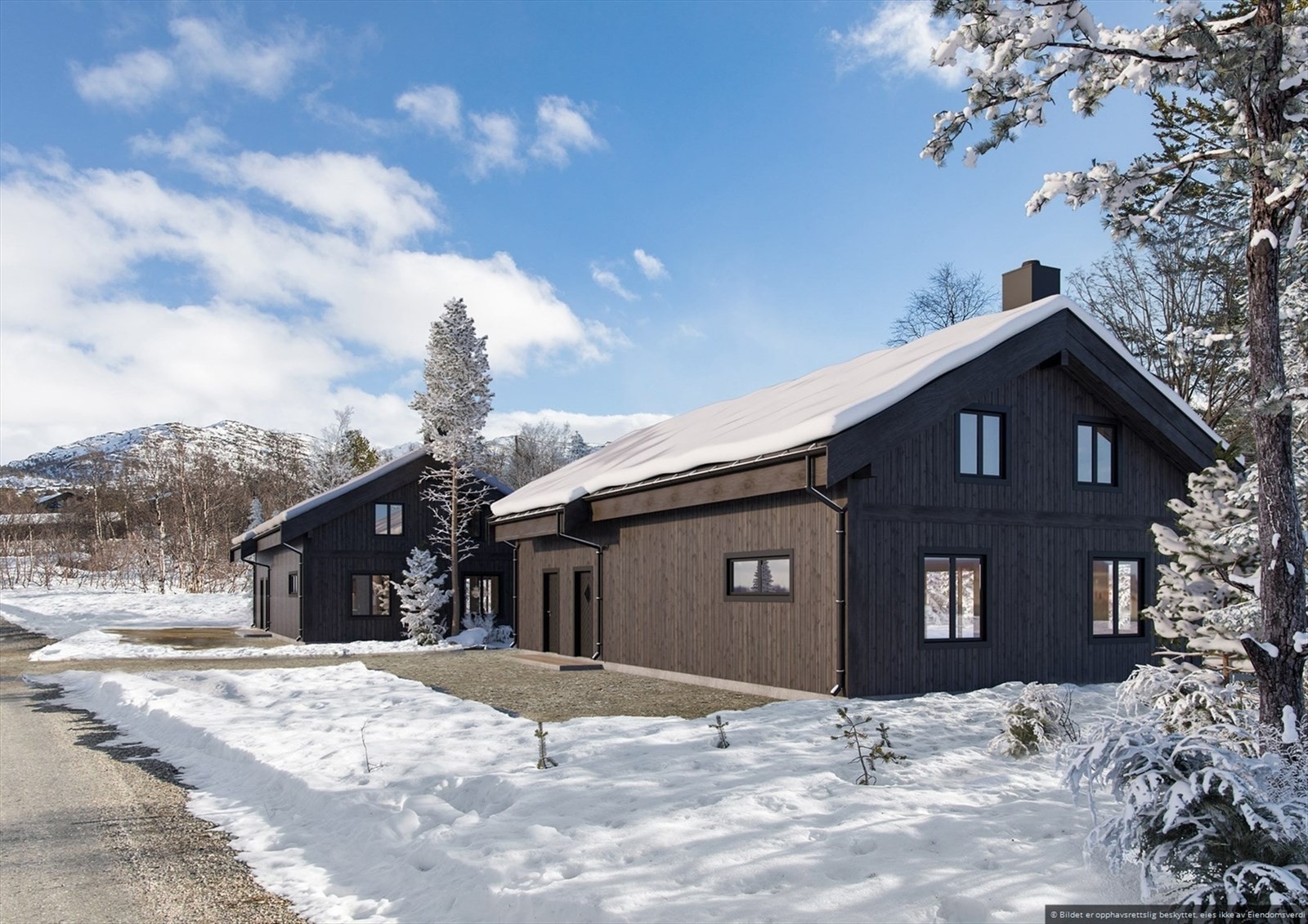 Hyttene vil få et flott arkitektonisk preg, og har flotte farge- og materialvalg. Galleribilde