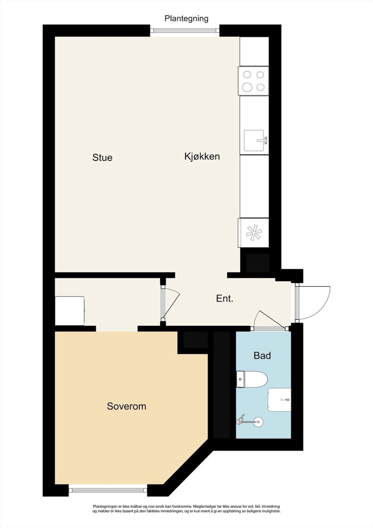 Gjennomgående 2-roms med entré, stort soverom, moderne baderom og stue/kjøkkenløsning. Galleribilde