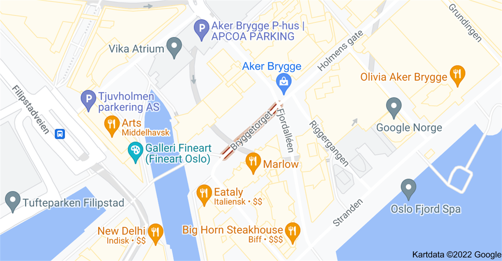 Områdekart Aker BryggeTjuvholmen Galleribilde