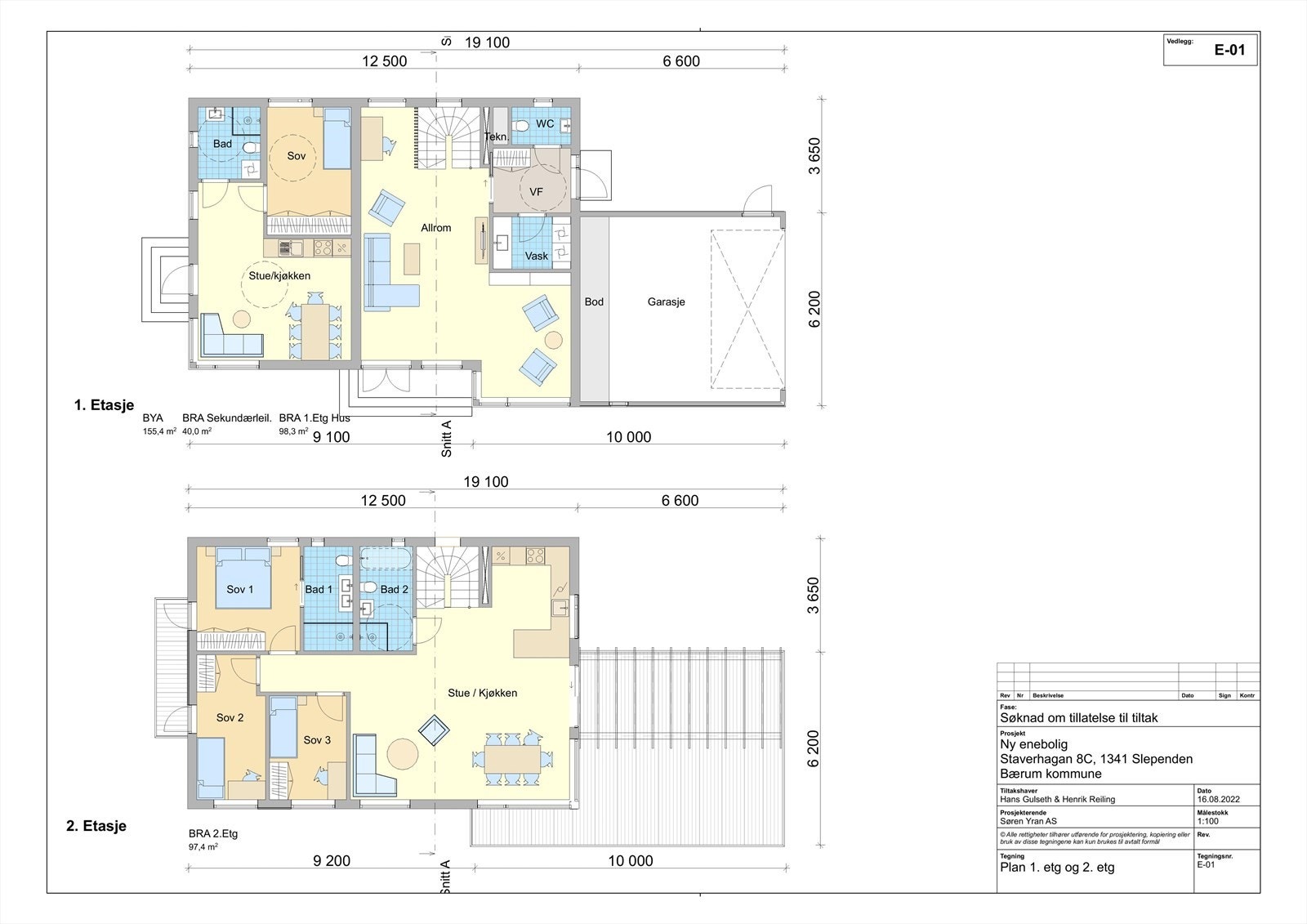 Vedlegg til rammesøknad. Innvendig plan 1. og 2. etasje. Galleribilde